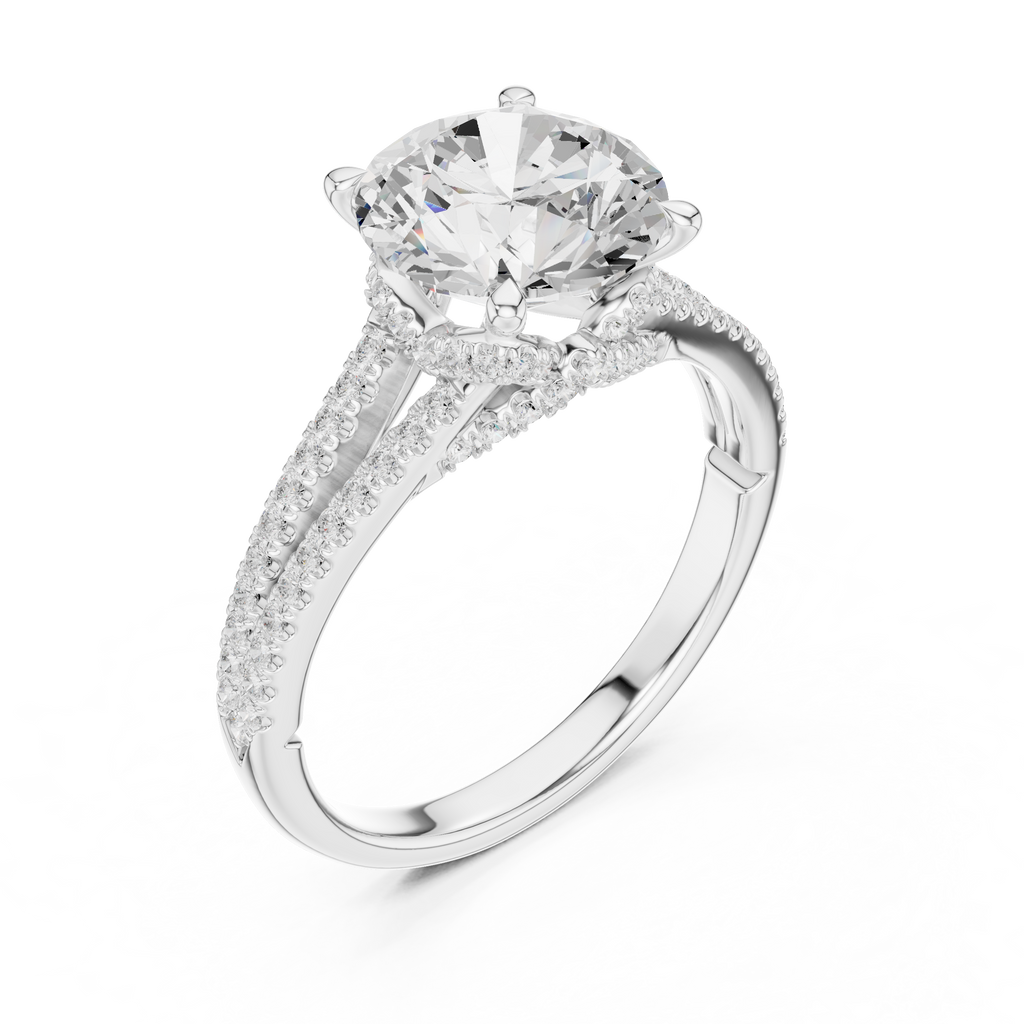 Round Cut Diamond Split Shank Engagement Ring