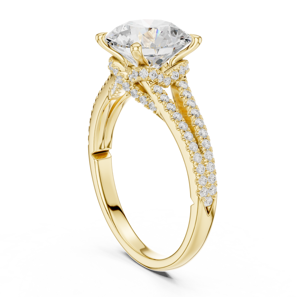 Round Cut Diamond Split Shank Engagement Ring