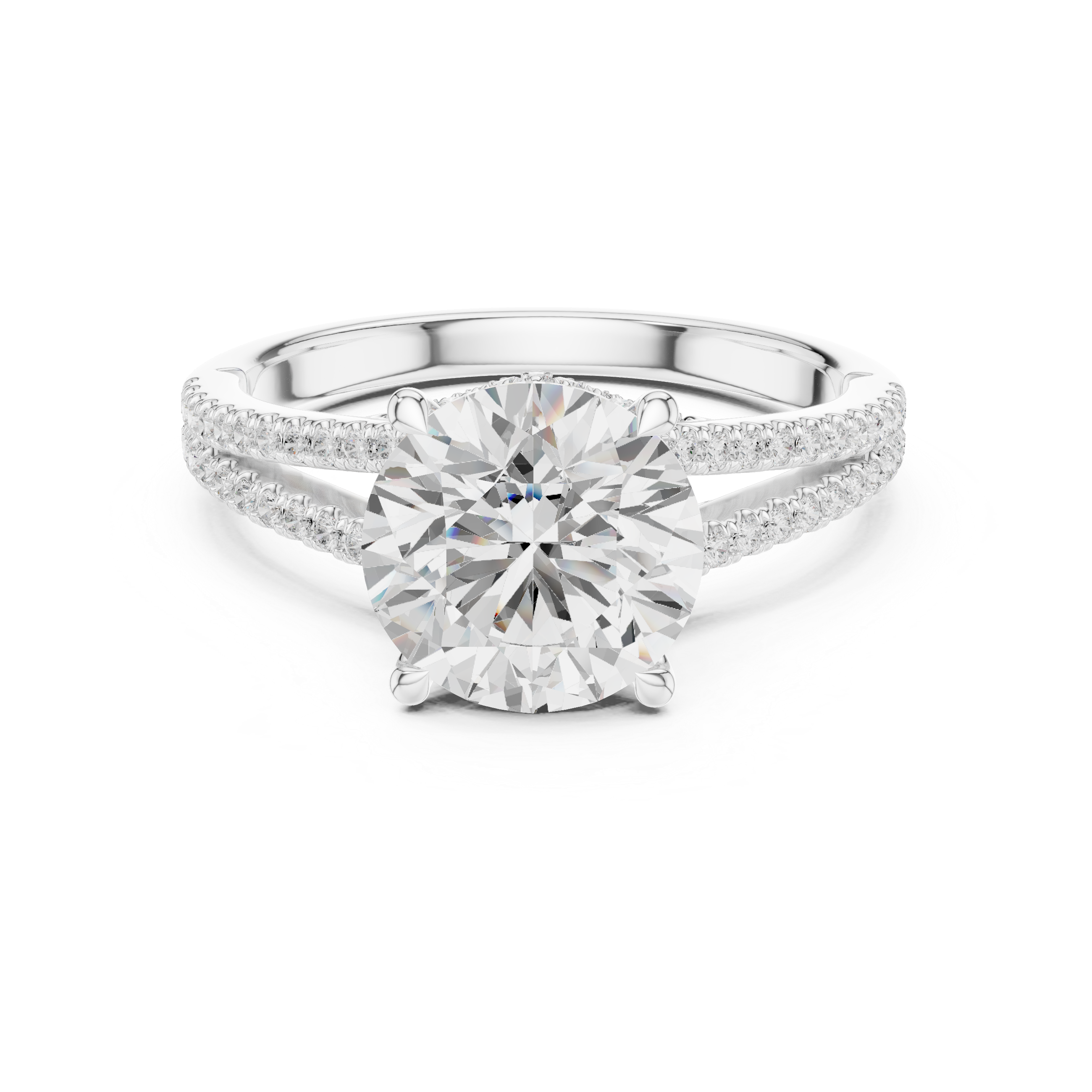 Round Cut Diamond Split Shank Engagement Ring
