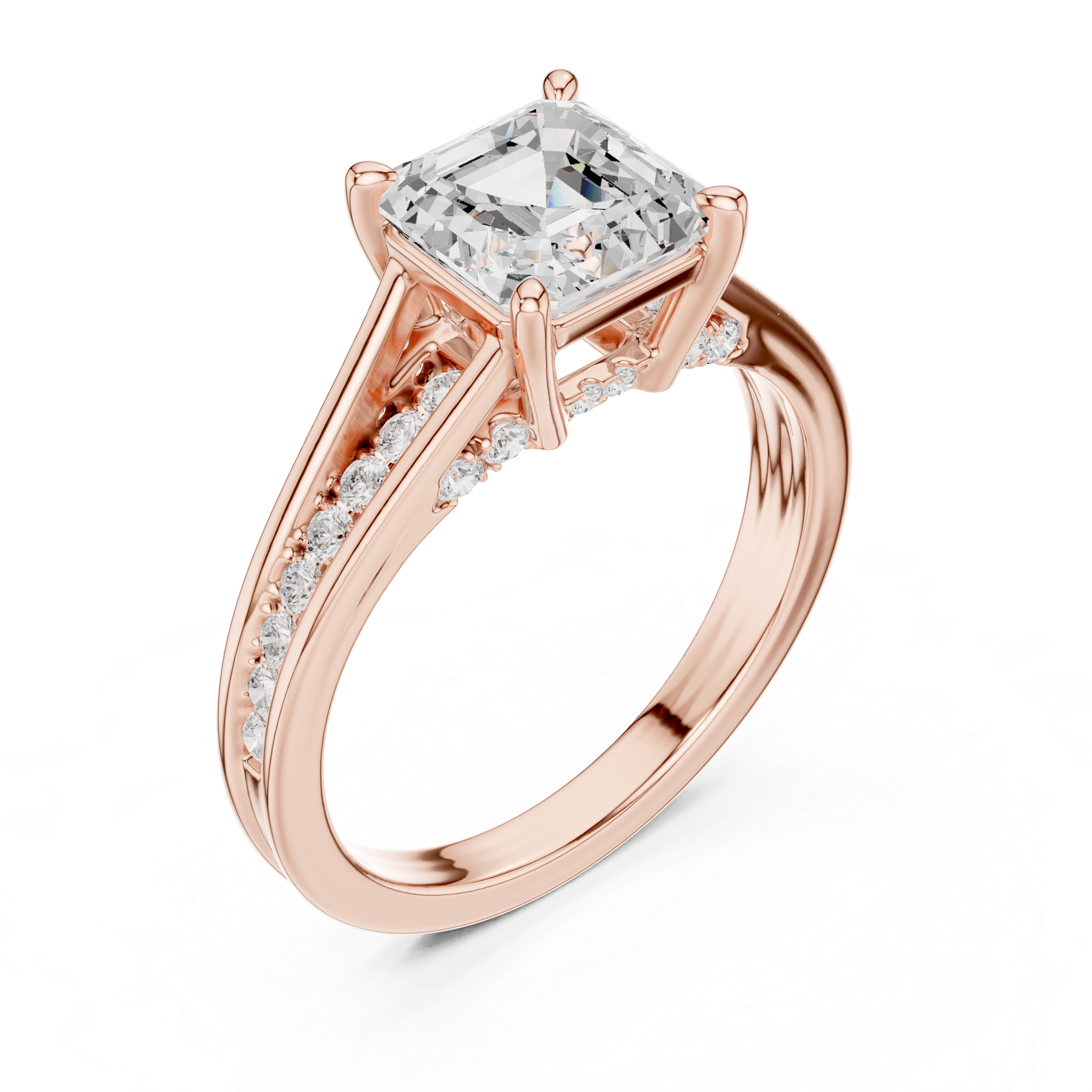 2.29 CT Asscher Cut Diamond Engagement Ring with Pavé Band