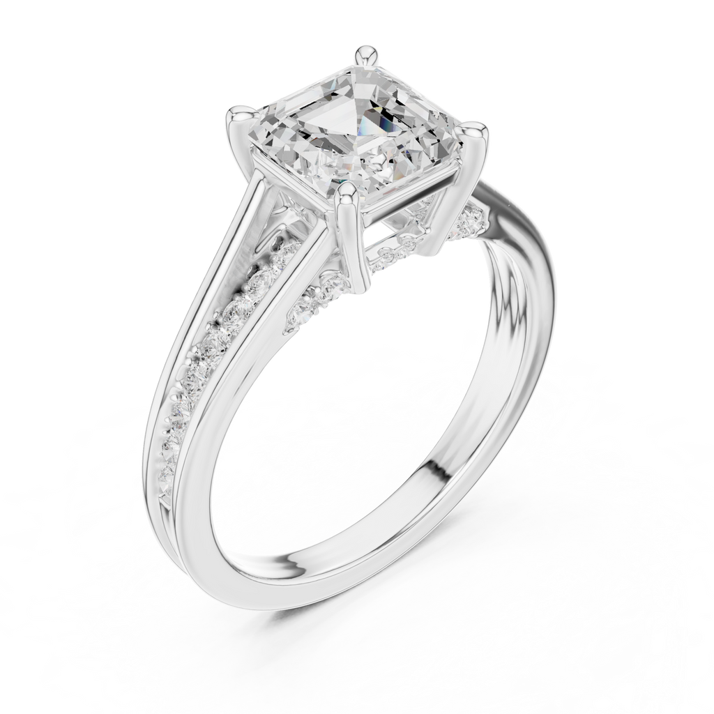2.29 CT Asscher Cut Diamond Engagement Ring with Pavé Band