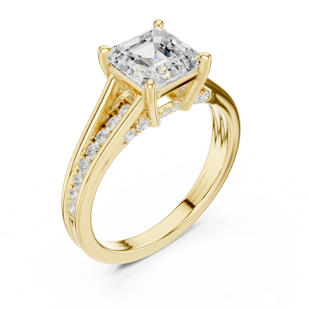 2.29 CT Asscher Cut Diamond Engagement Ring with Pavé Band