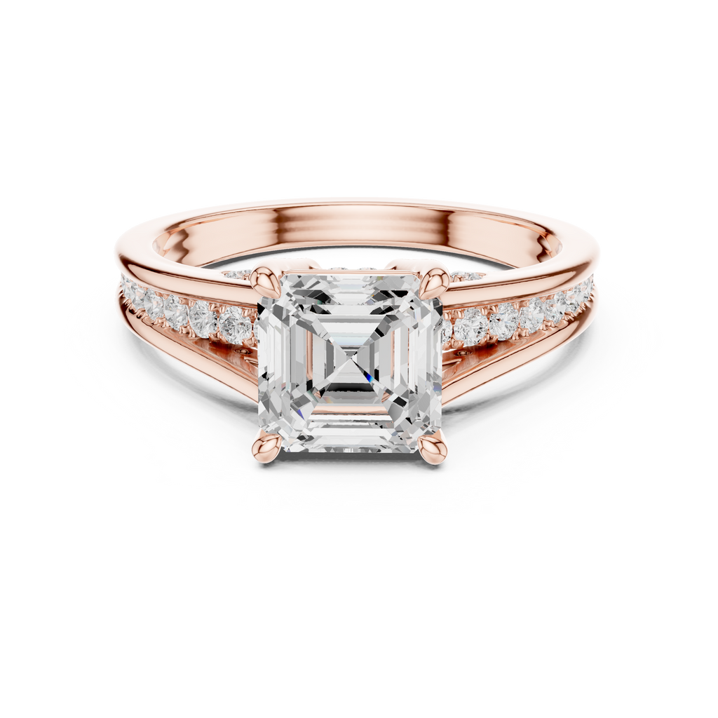2.29 CT Asscher Cut Diamond Engagement Ring with Pavé Band