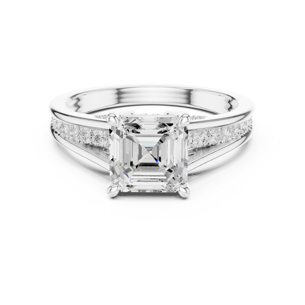 2.29 CT Asscher Cut Diamond Engagement Ring with Pavé Band
