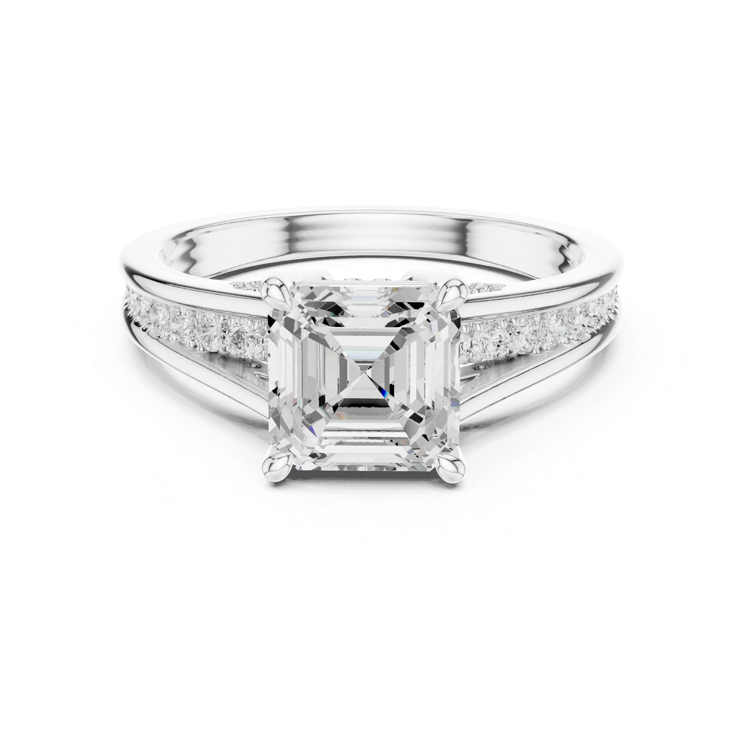 2.29 CT Asscher Cut Diamond Engagement Ring with Pavé Band