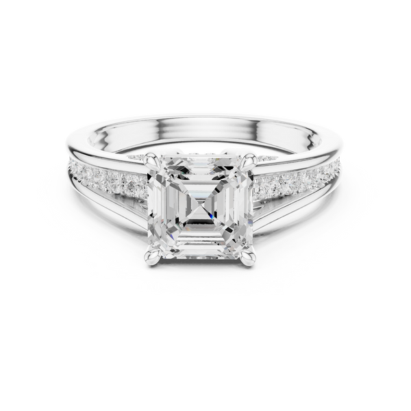 2.29 CT Asscher Cut Diamond Engagement Ring with Pavé Band