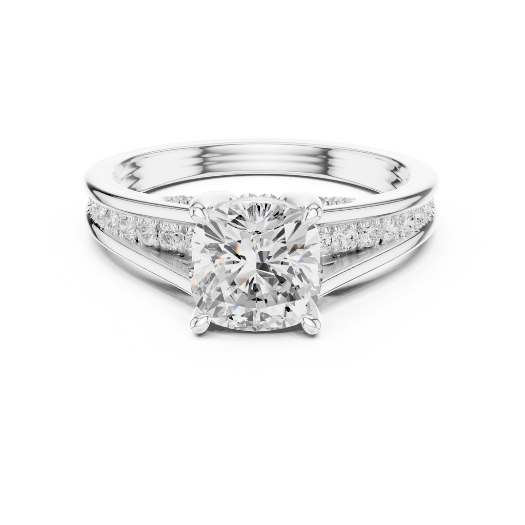 2.29 CT Cushion Cut Diamond Engagement Ring with Pavé Band