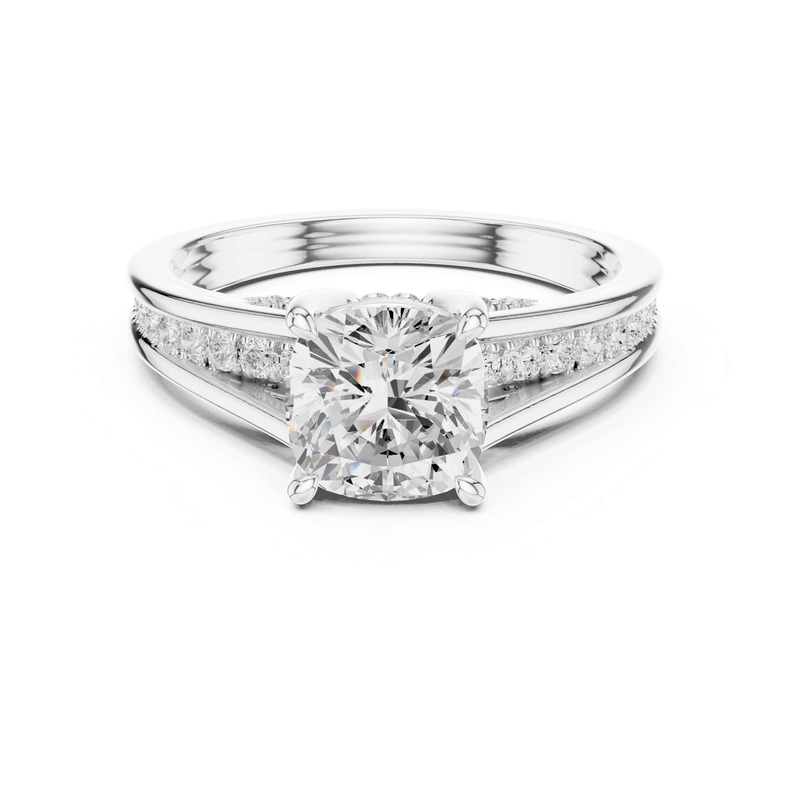 2.29 CT Cushion Cut Diamond Engagement Ring with Pavé Band