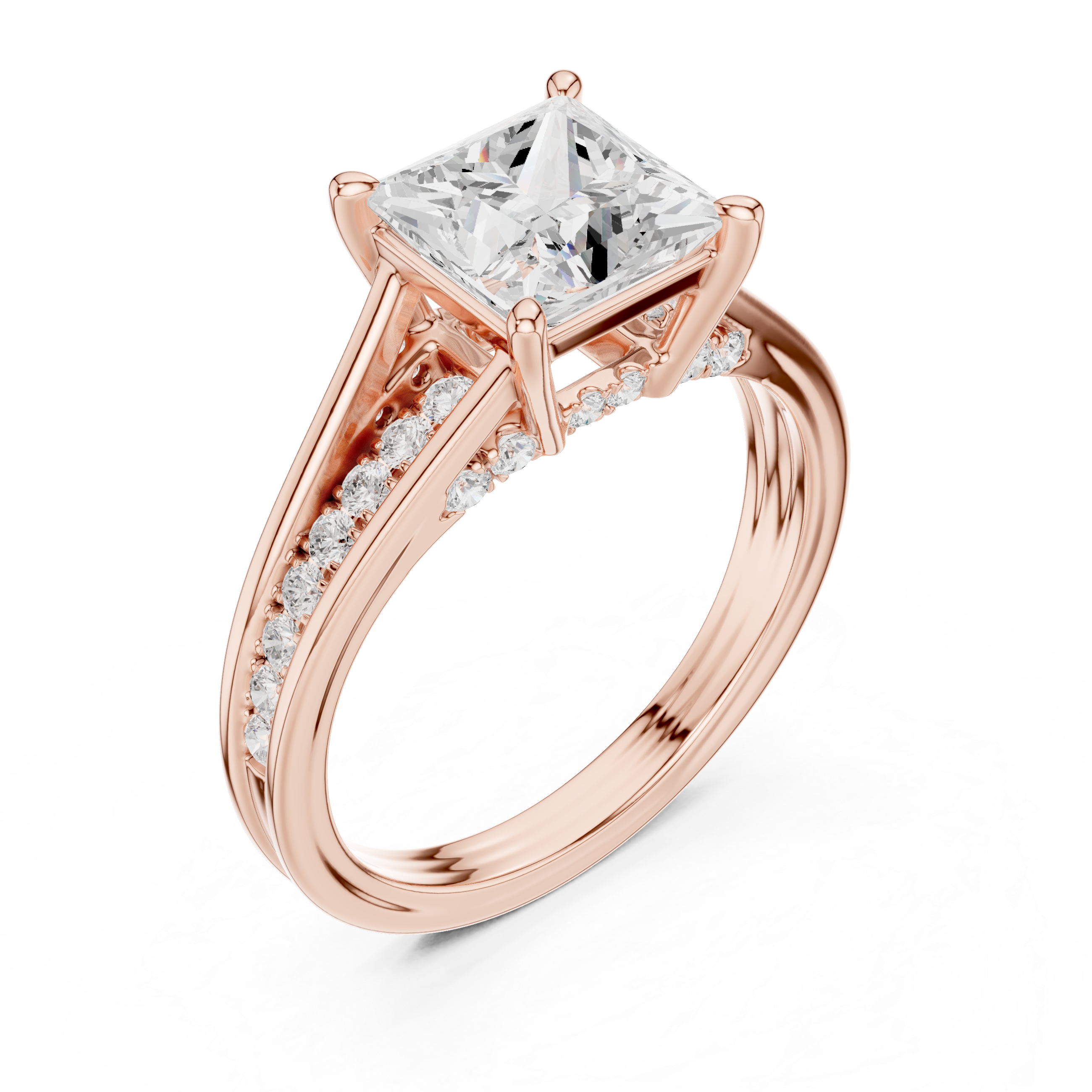 2.30 CT Princess Cut Diamond Engagement Ring with Pavé Split Shank