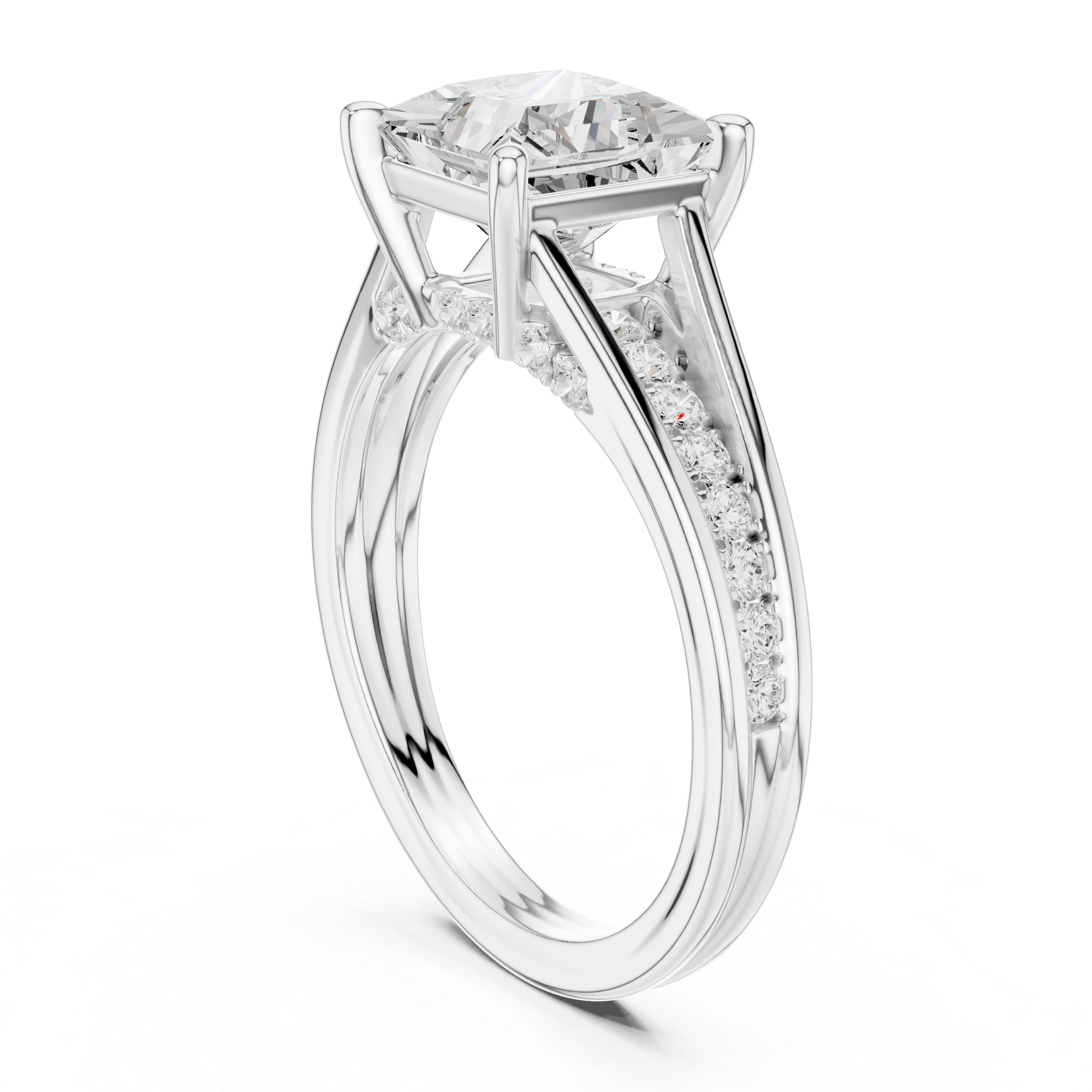 2.30 CT Princess Cut Diamond Engagement Ring with Pavé Split Shank