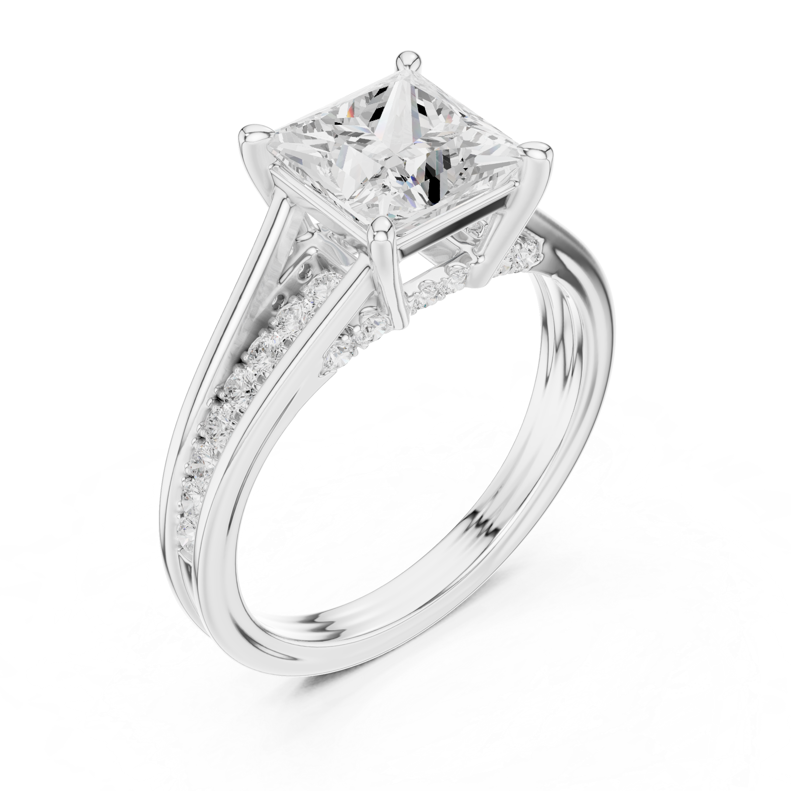 2.30 CT Princess Cut Diamond Engagement Ring with Pavé Split Shank