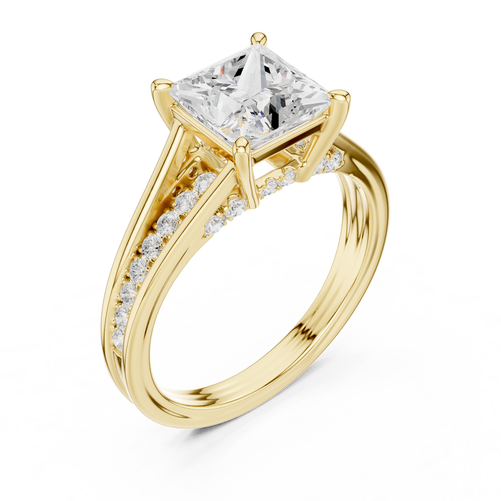 2.30 CT Princess Cut Diamond Engagement Ring with Pavé Split Shank