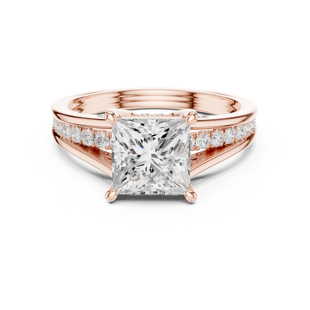 2.30 CT Princess Cut Diamond Engagement Ring with Pavé Split Shank