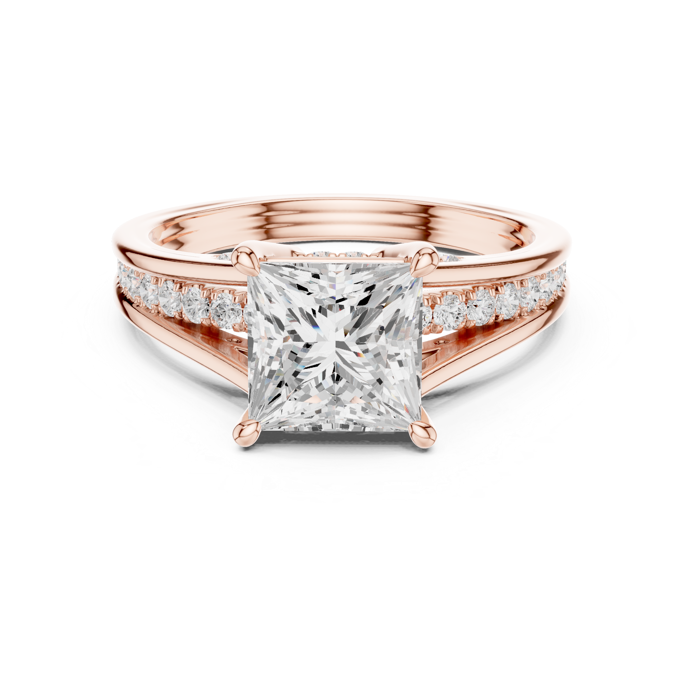 2.30 CT Princess Cut Diamond Engagement Ring with Pavé Split Shank