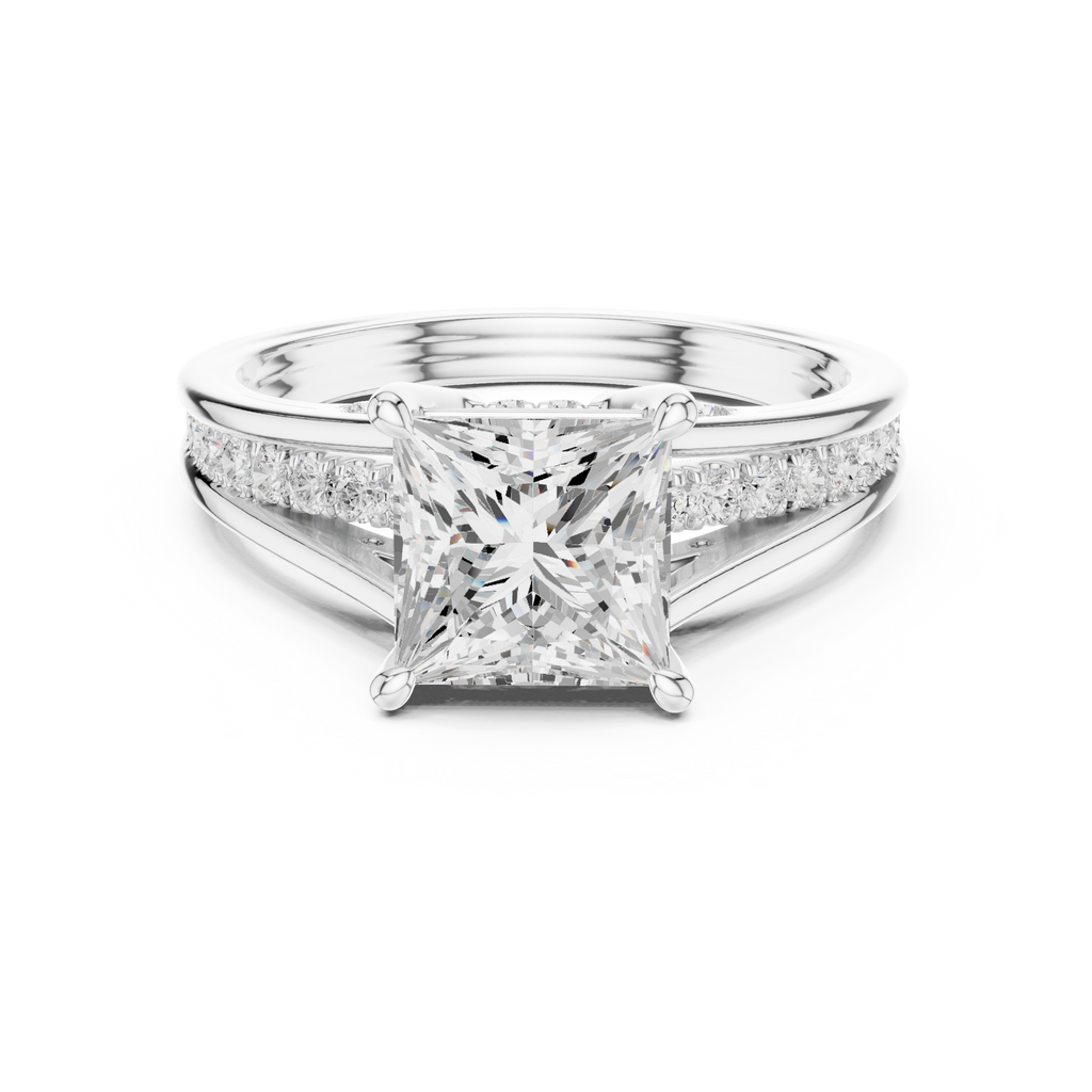 2.30 CT Princess Cut Diamond Engagement Ring with Pavé Split Shank