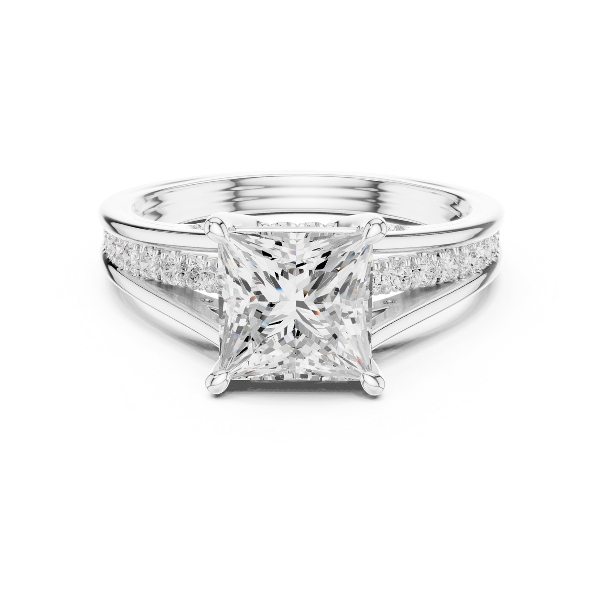 Princess Cut Diamond Engagement Ring with Pavé Split Shank — Jewelix Atelier