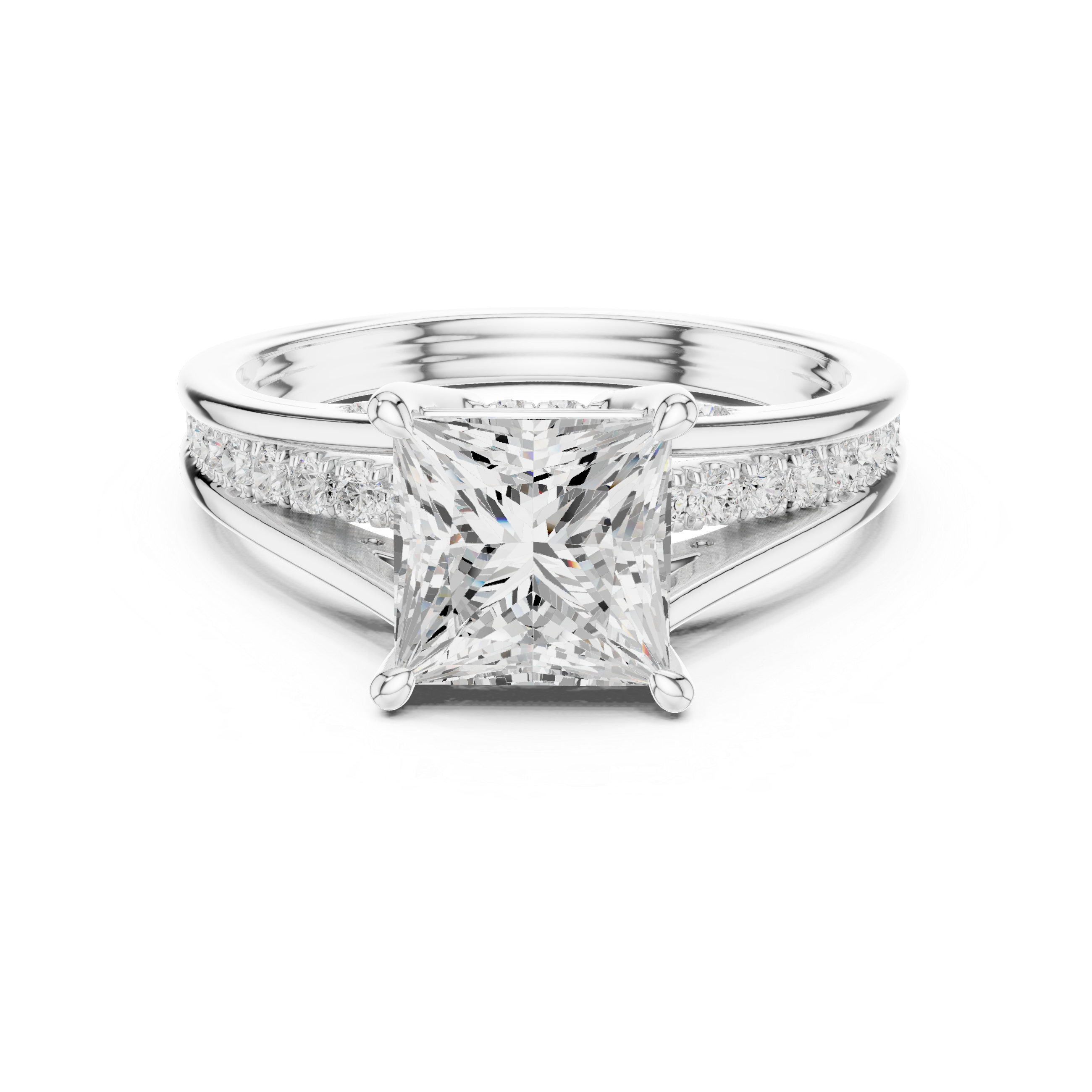 2.30 CT Princess Cut Diamond Engagement Ring with Pavé Split Shank