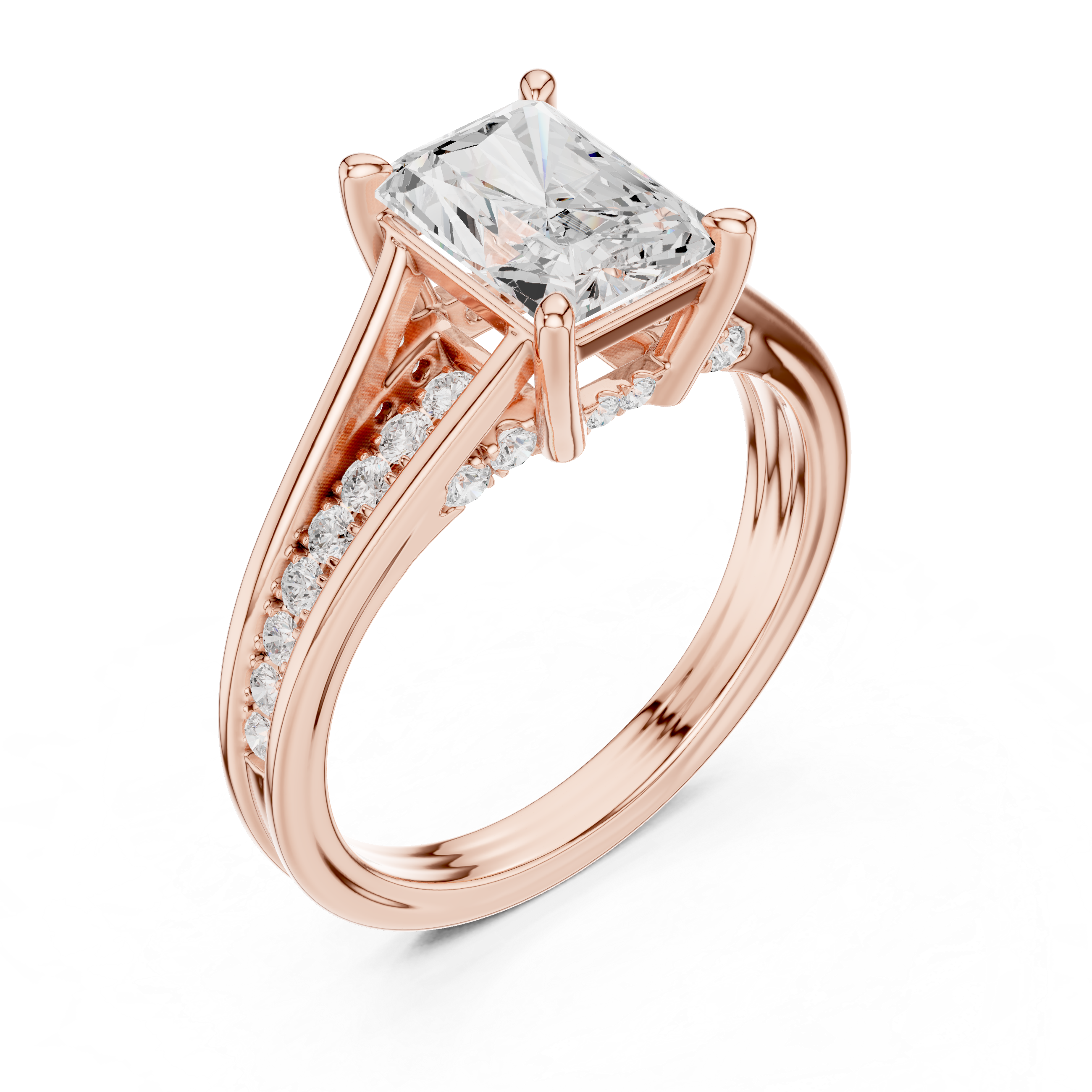 1.80 CT Radiant Cut Diamond Engagement Ring with Pavé Split Shank