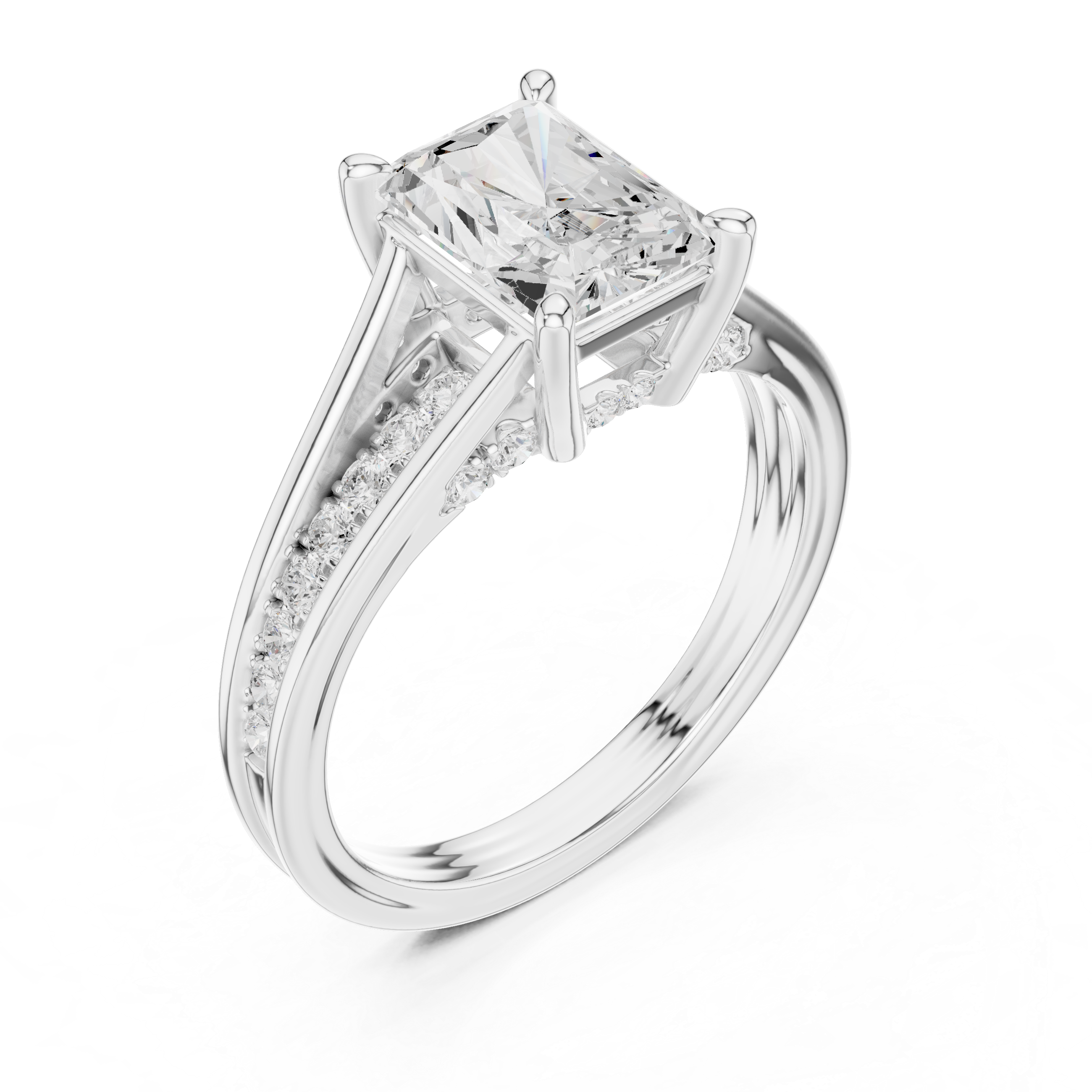 1.80 CT Radiant Cut Diamond Engagement Ring with Pavé Split Shank
