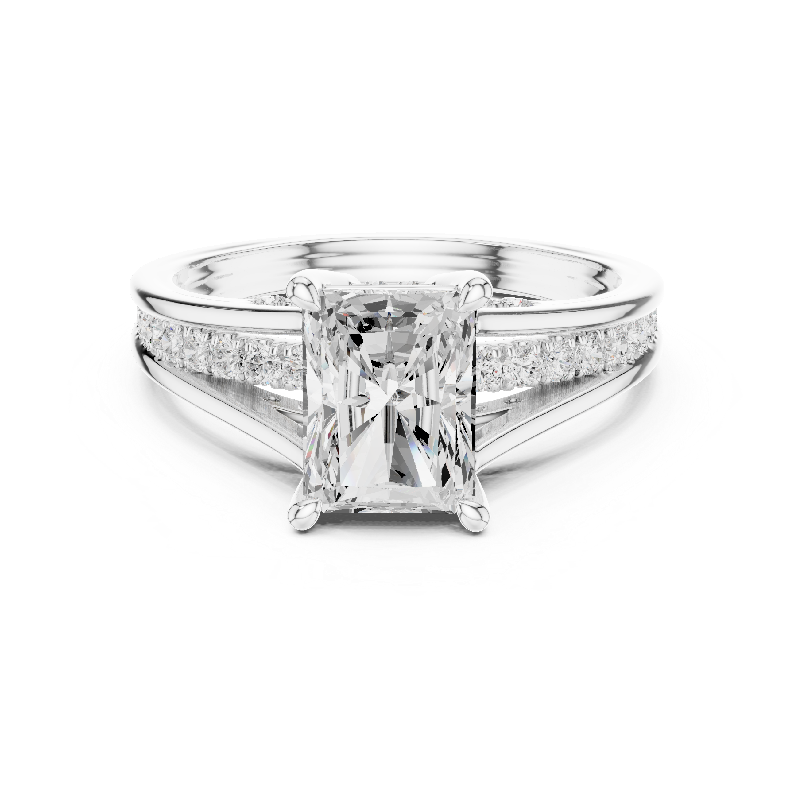 1.80 CT Radiant Cut Diamond Engagement Ring with Pavé Split Shank