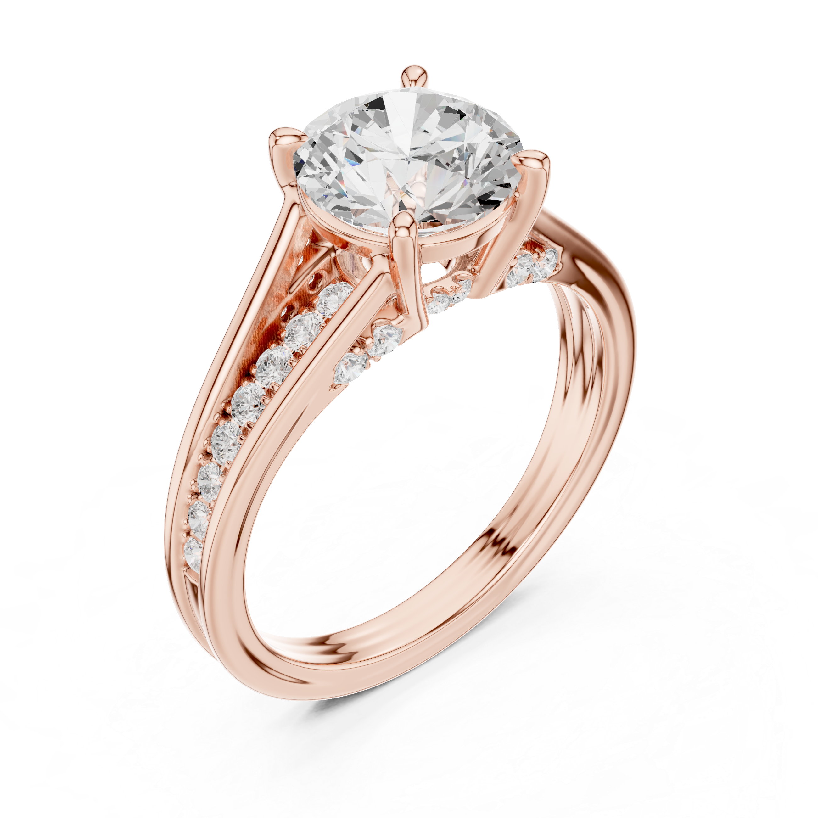 1.79 CT Round Brilliant Diamond Engagement Ring with Pavé Split Shank