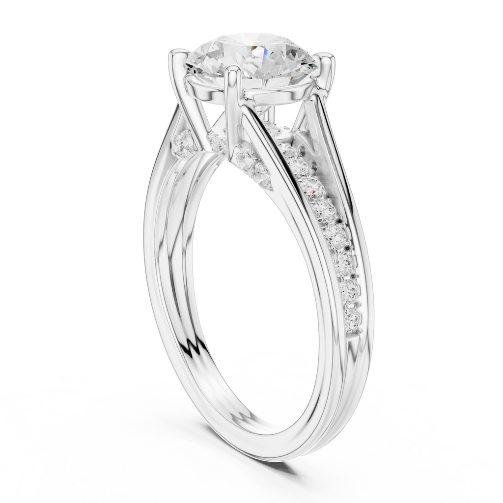 1.79 CT Round Brilliant Diamond Engagement Ring with Pavé Split Shank