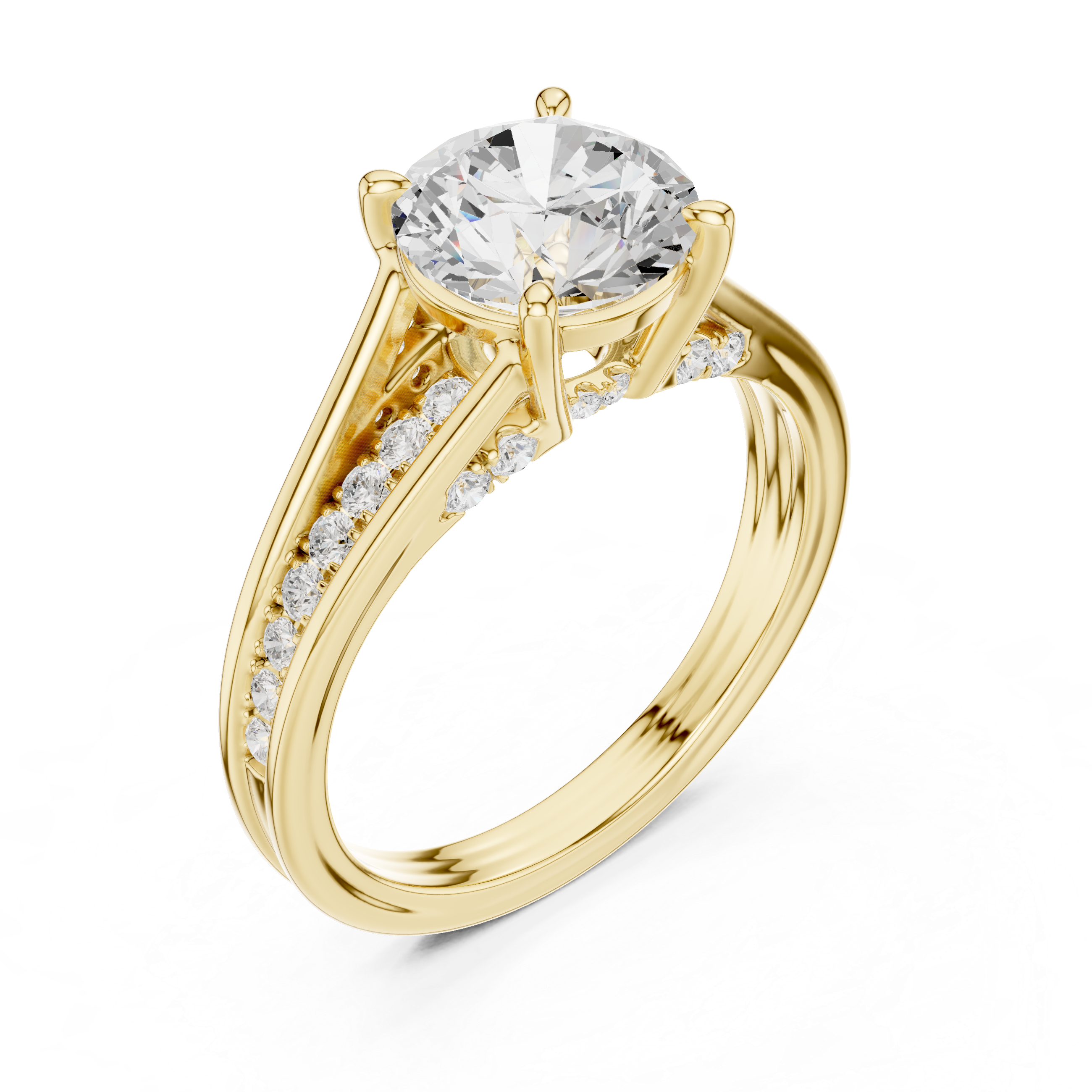 1.79 CT Round Brilliant Diamond Engagement Ring with Pavé Split Shank