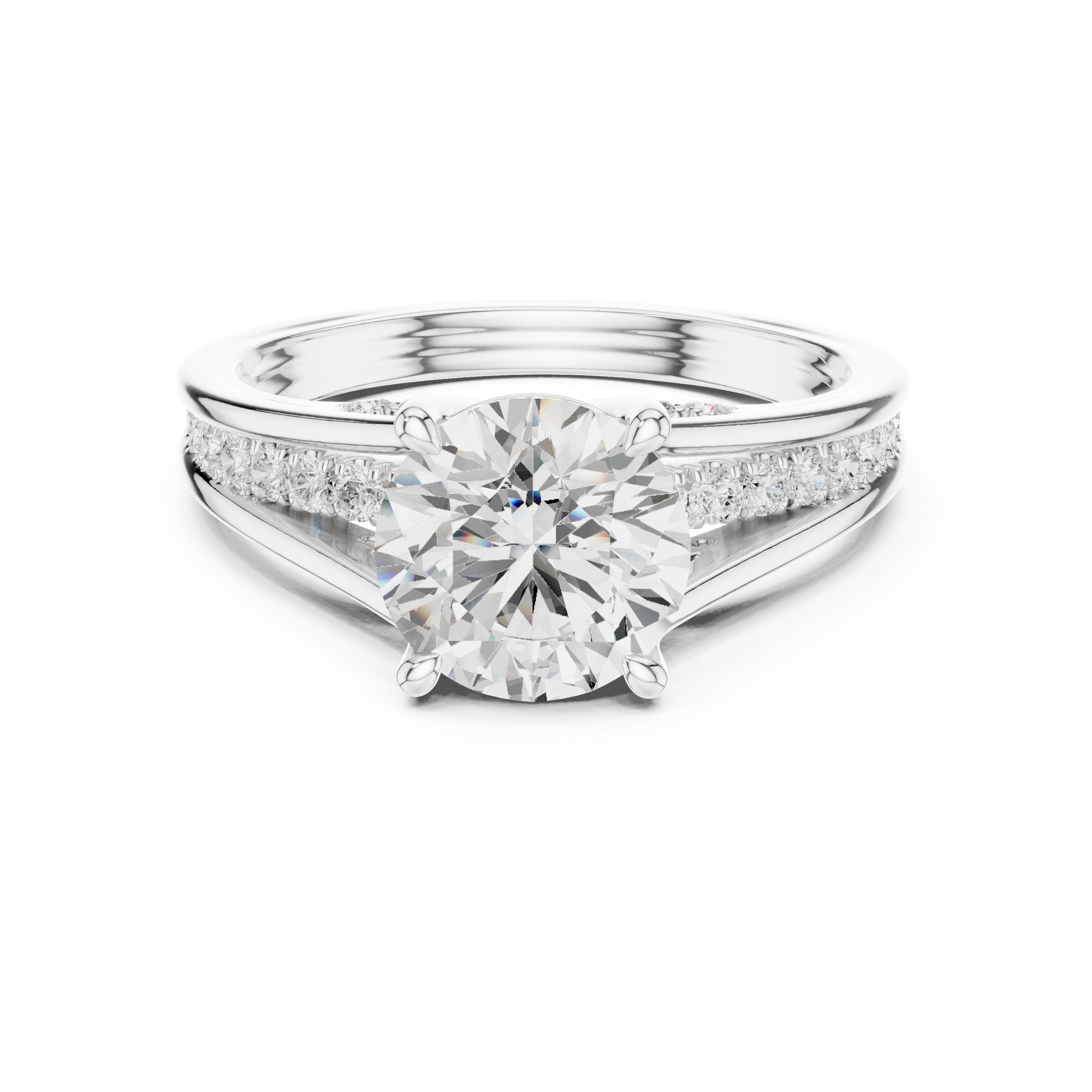 1.79 CT Round Brilliant Diamond Engagement Ring with Pavé Split Shank
