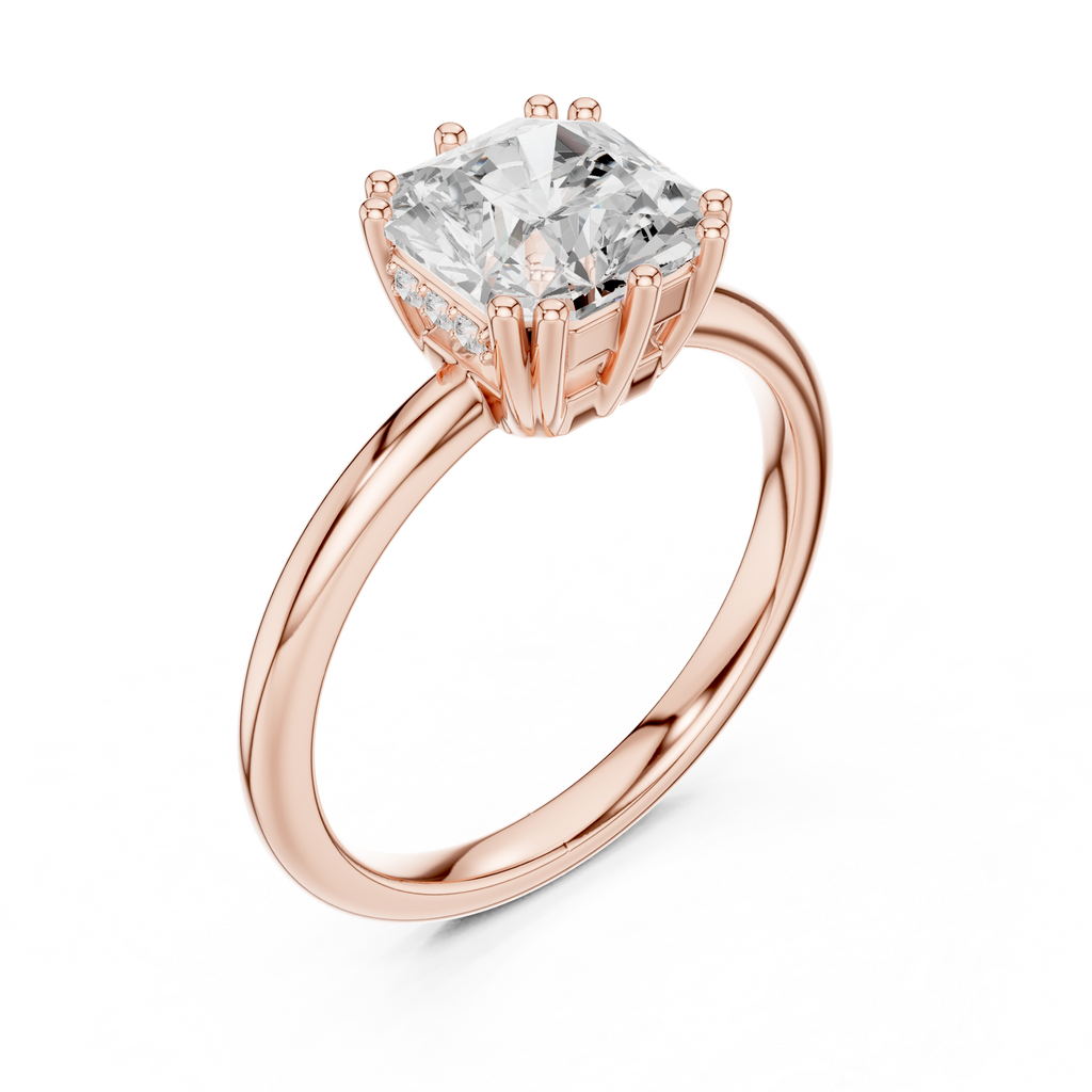 Asscher Cut Solitaire Engagement Ring with Hidden Diamond Halo