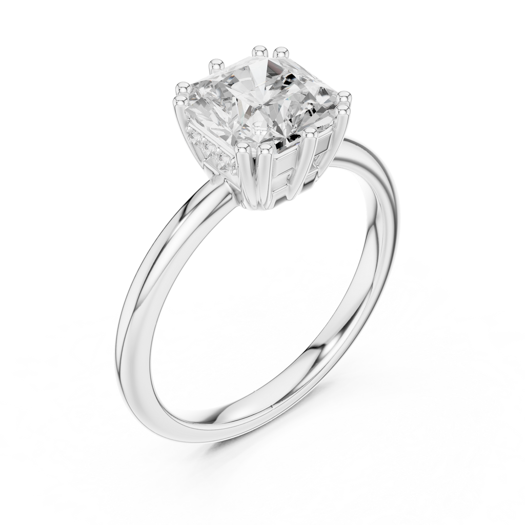 Asscher Cut Solitaire Engagement Ring with Hidden Diamond Halo