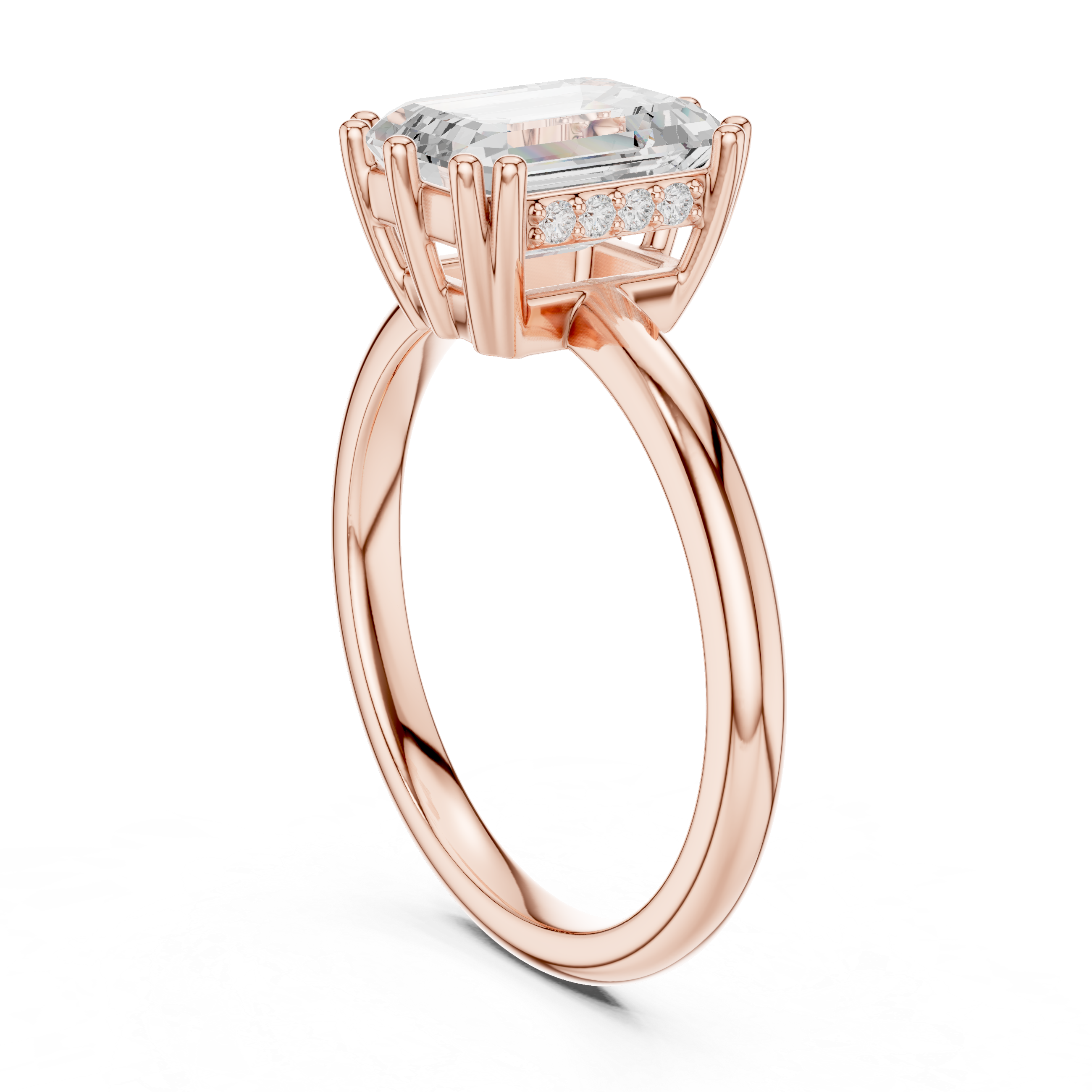 2.05 CT Emerald Cut Diamond Solitaire Engagement Ring with Hidden Halo