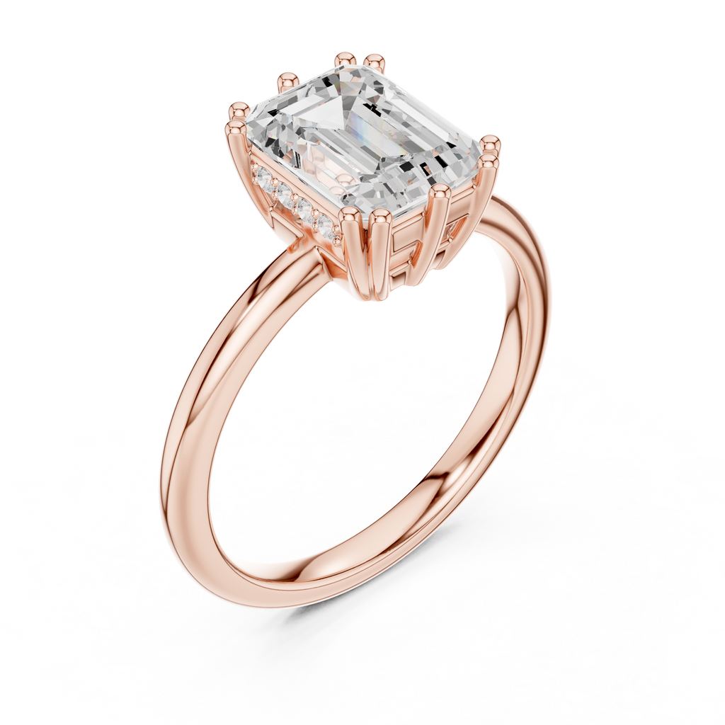 Emerald Cut Solitaire Engagement Ring with Hidden Diamond Gallery