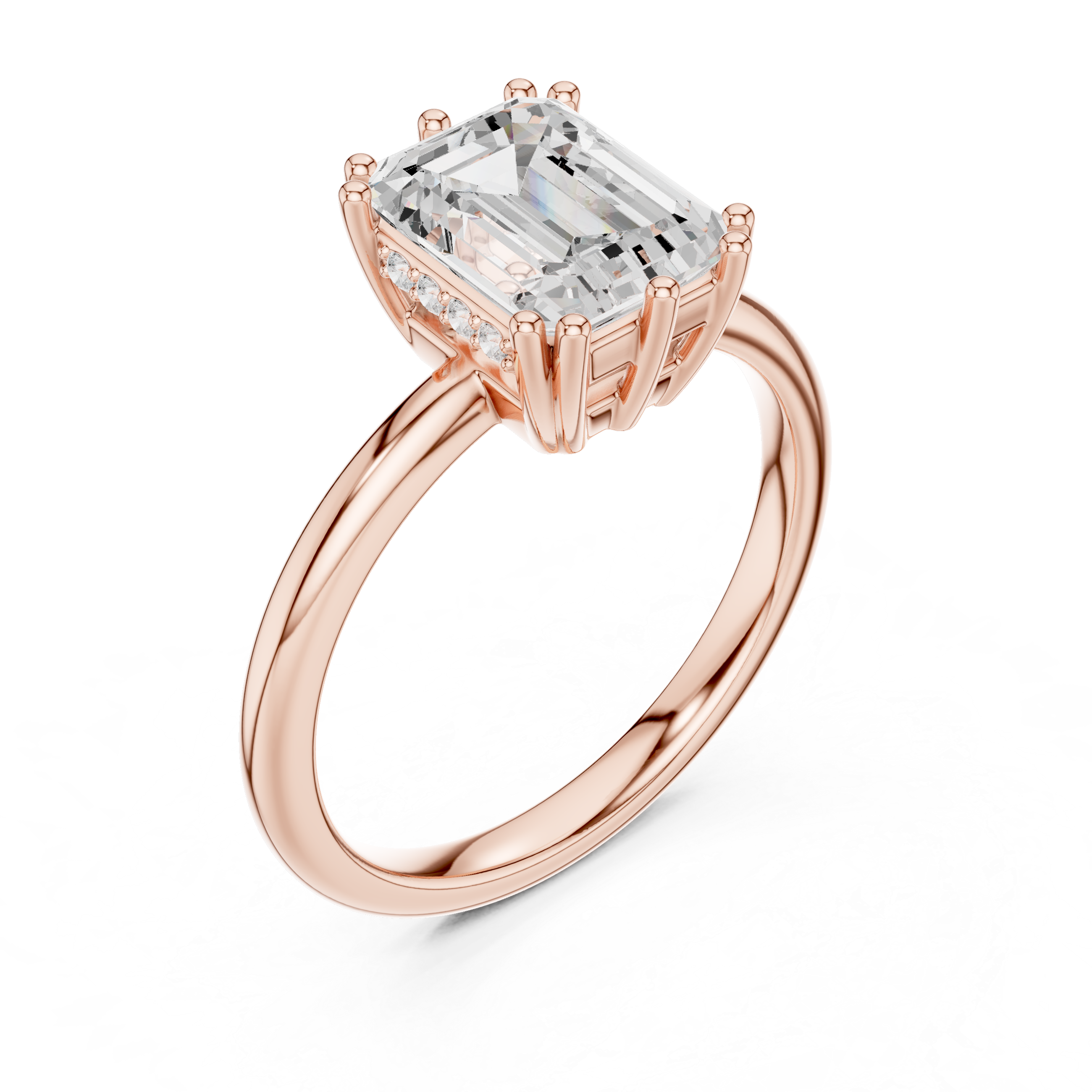 2.05 CT Emerald Cut Diamond Solitaire Engagement Ring with Hidden Halo