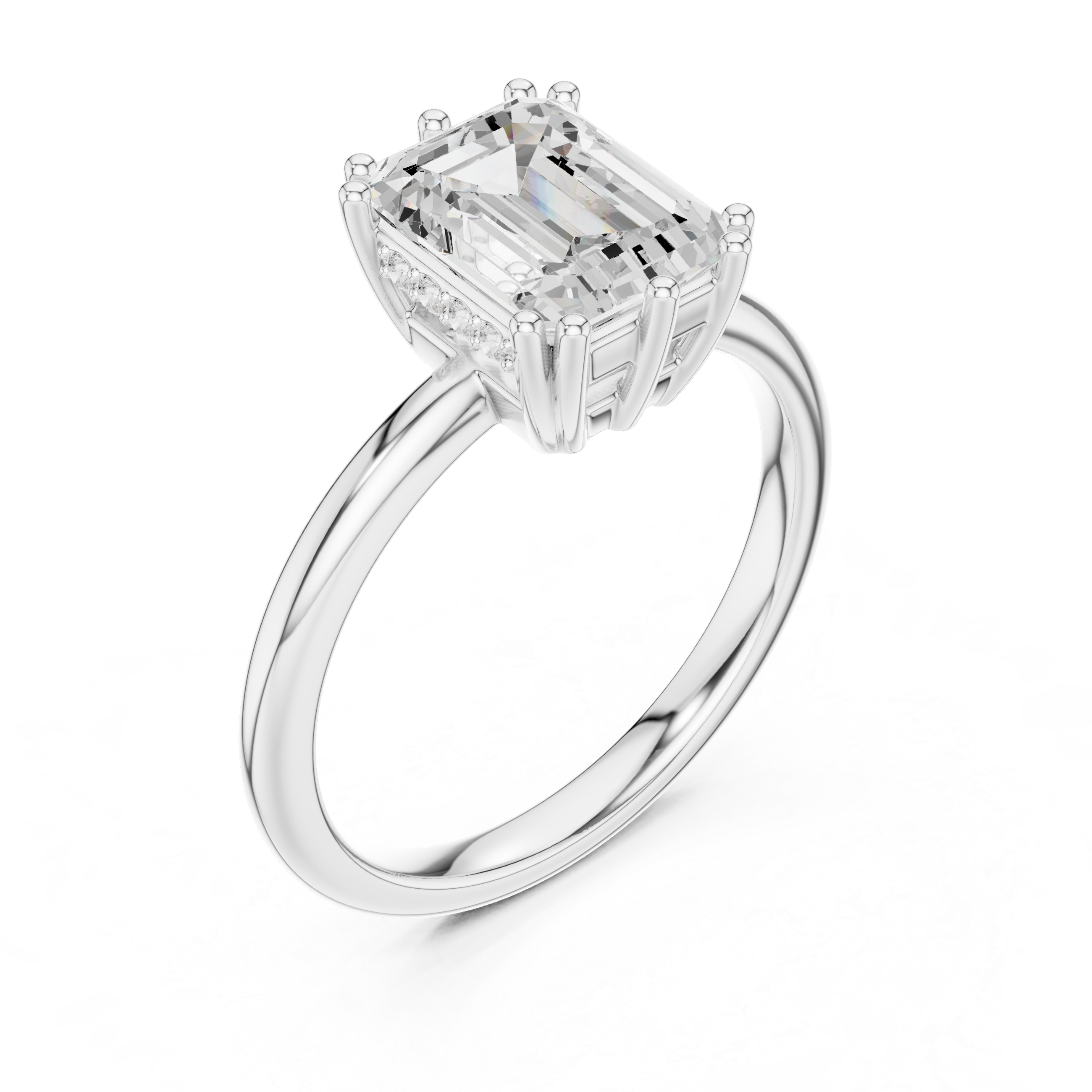 2.05 CT Emerald Cut Diamond Solitaire Engagement Ring with Hidden Halo