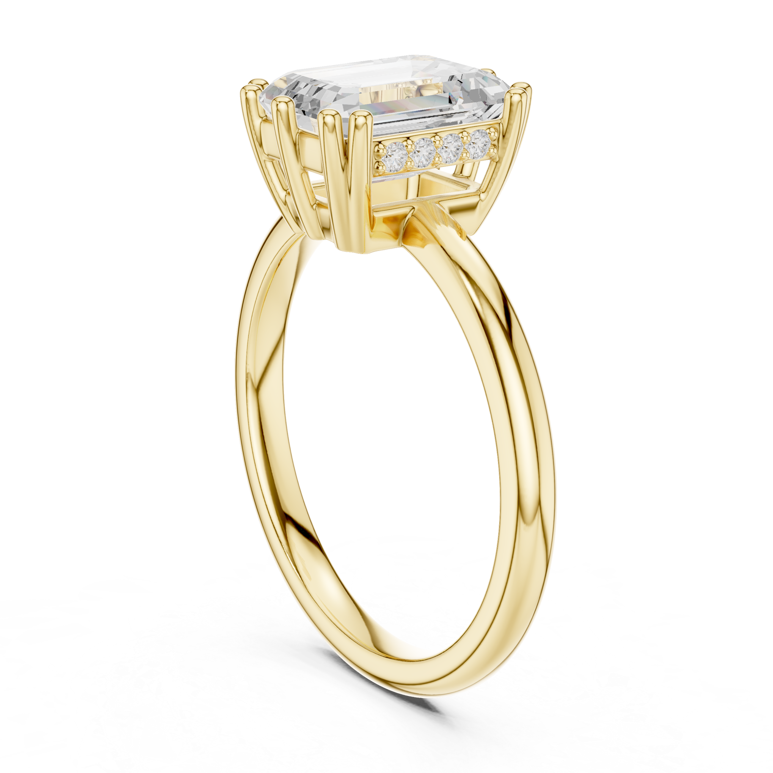 2.05 CT Emerald Cut Diamond Solitaire Engagement Ring with Hidden Halo