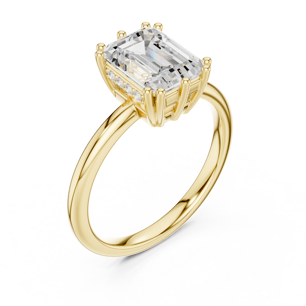 Emerald Cut Solitaire Engagement Ring with Hidden Diamond Gallery
