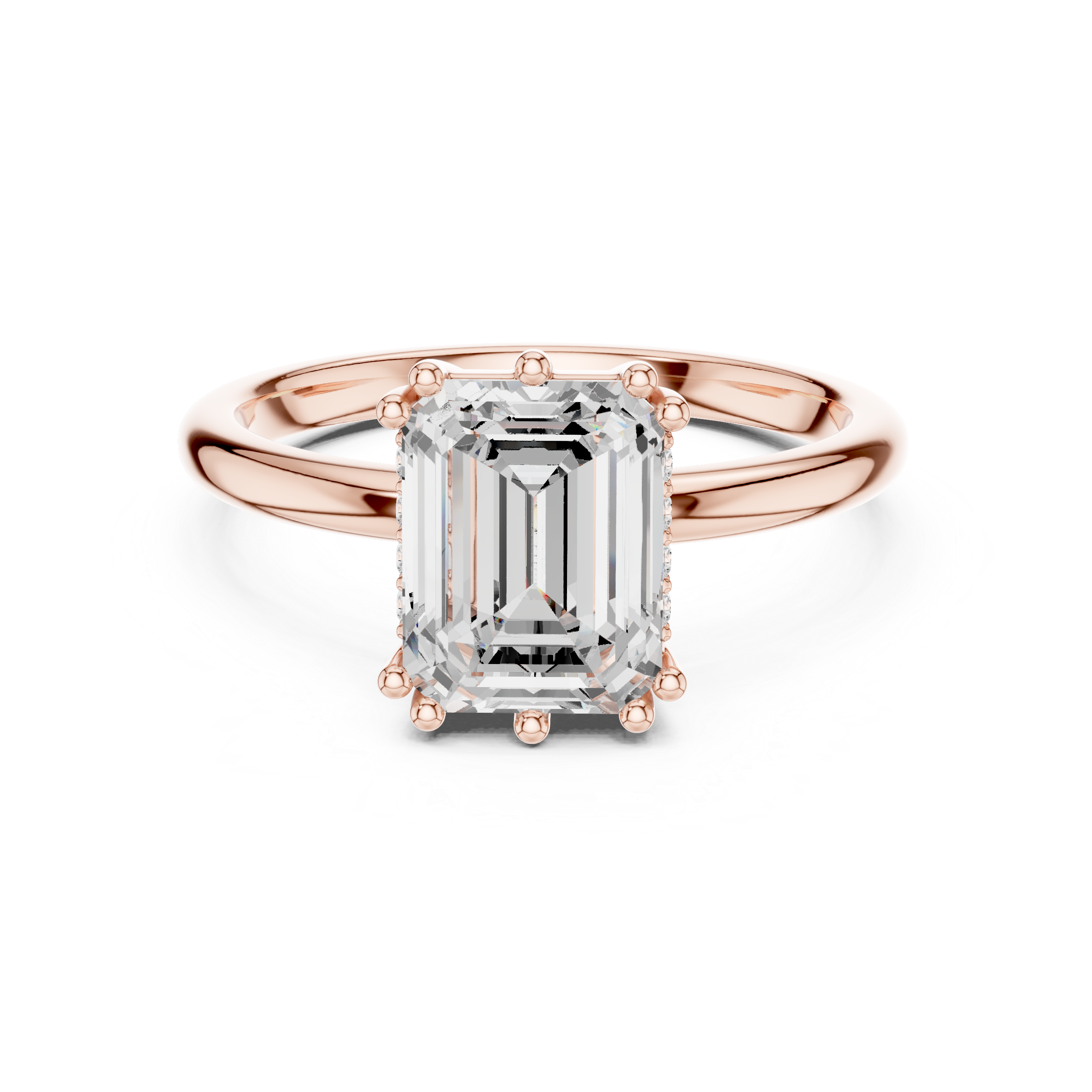 2.05 CT Emerald Cut Diamond Solitaire Engagement Ring with Hidden Halo