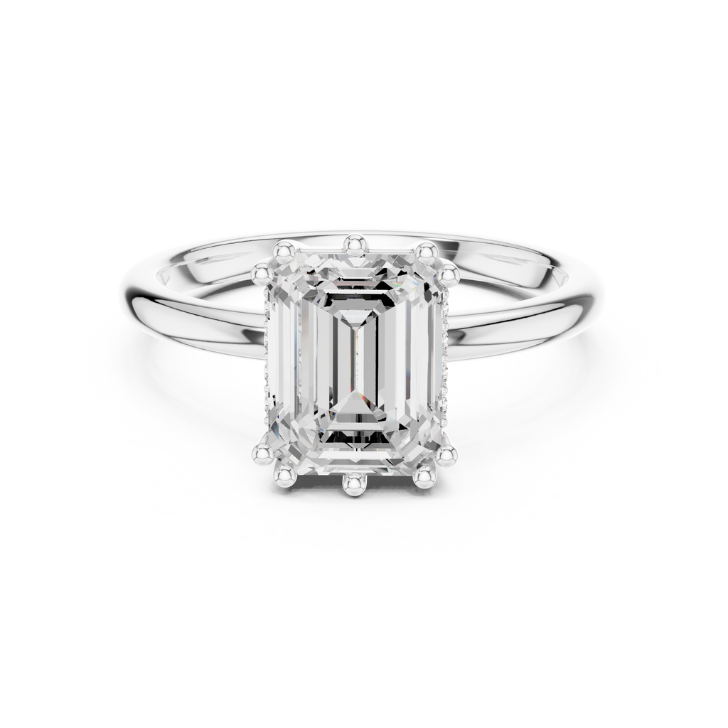 2.05 CT Emerald Cut Diamond Solitaire Engagement Ring with Hidden Halo