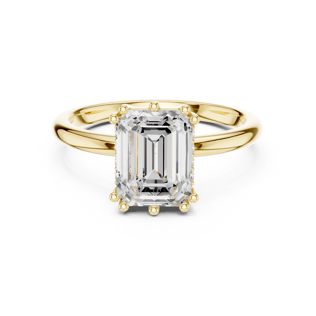 2.05 CT Emerald Cut Diamond Solitaire Engagement Ring with Hidden Halo