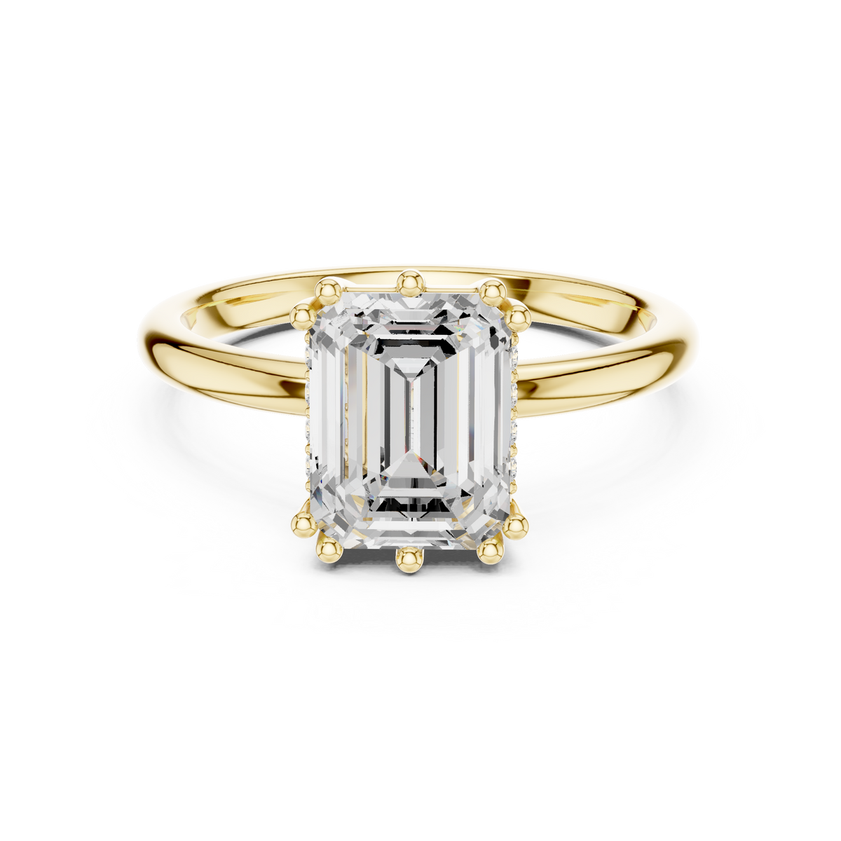 Emerald Cut Diamond Solitaire Engagement Ring with Hidden Halo – view 9 of 12, lab grown diamond ring | Jewelix Atelier