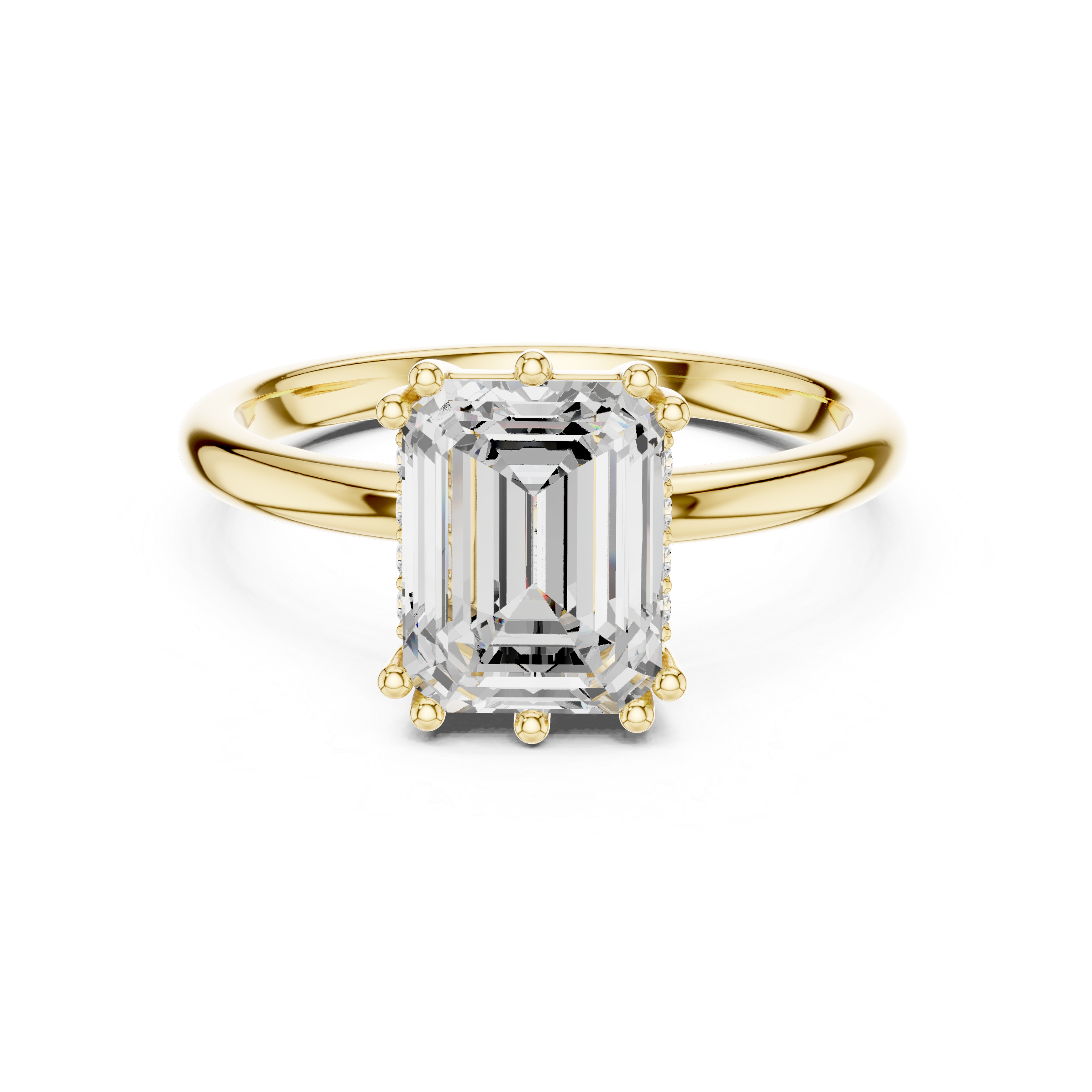 2.05 CT Emerald Cut Diamond Solitaire Engagement Ring with Hidden Halo