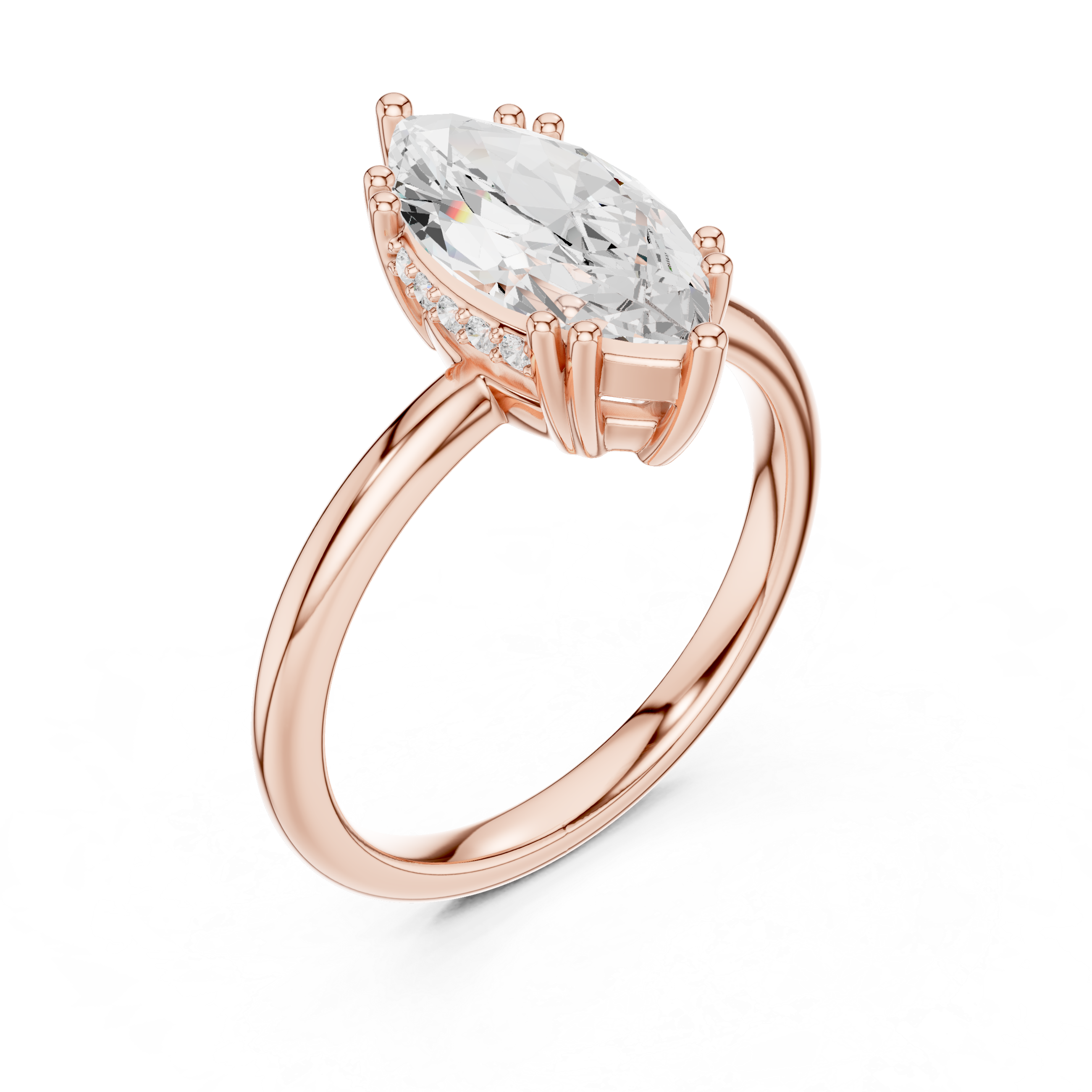 2.06 CT Marquise Cut Diamond Solitaire Engagement Ring with Hidden Halo