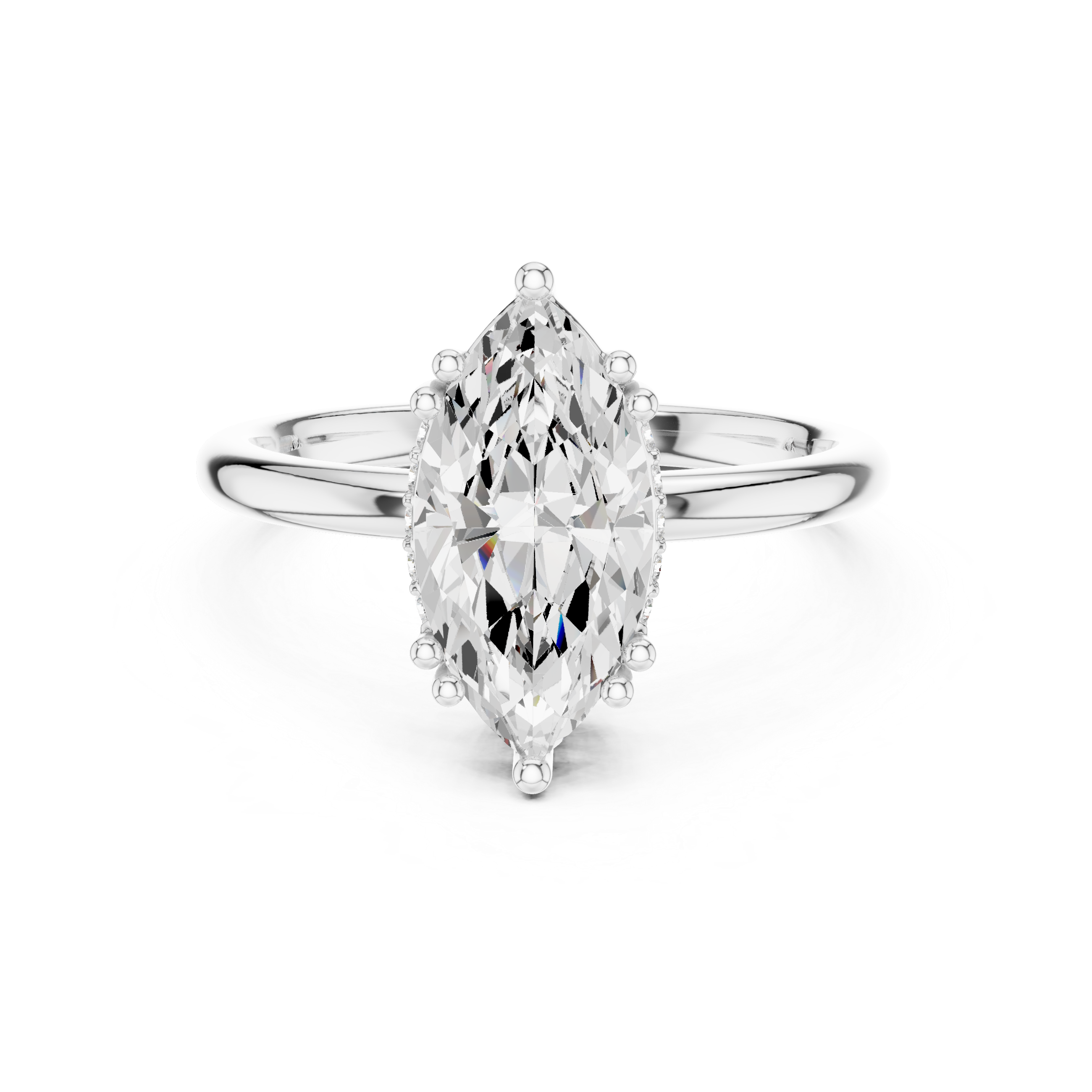 2.06 CT Marquise Cut Diamond Solitaire Engagement Ring with Hidden Halo