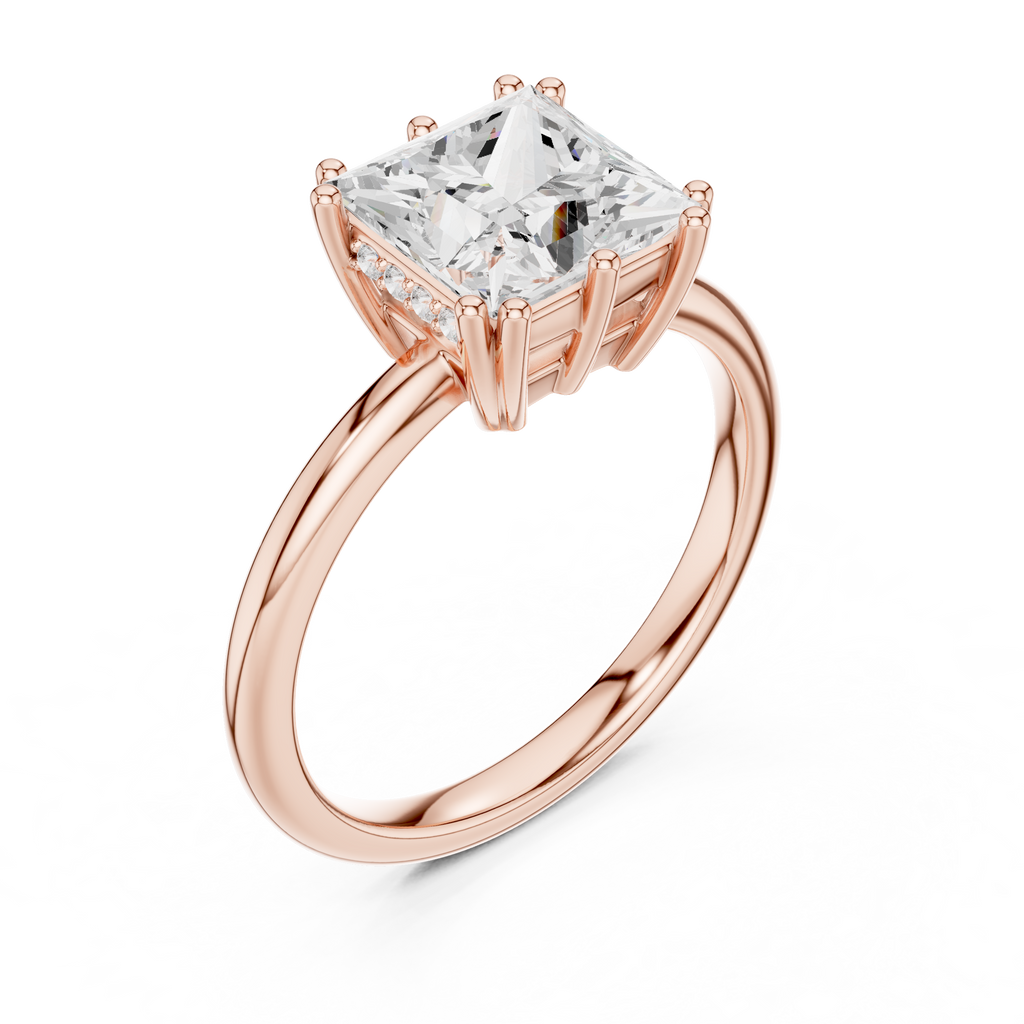 2.05 CT Princess Cut Diamond Solitaire Engagement Ring with Hidden Halo