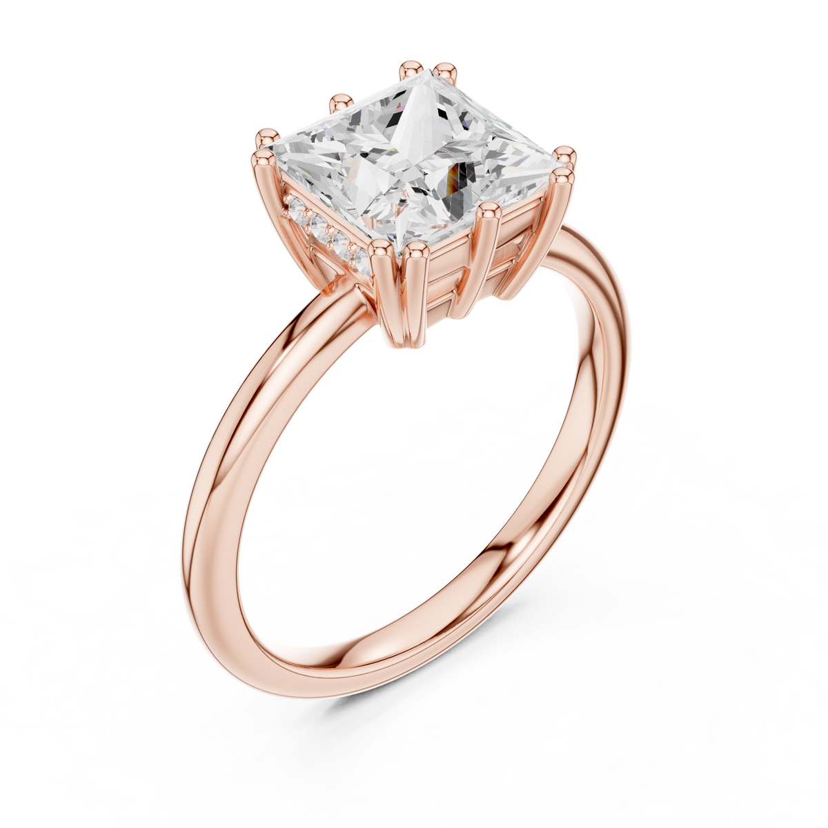 Princess Cut Diamond Solitaire Engagement Ring with Hidden Halo – view 7 of 12, lab grown diamond ring | Jewelix Atelier