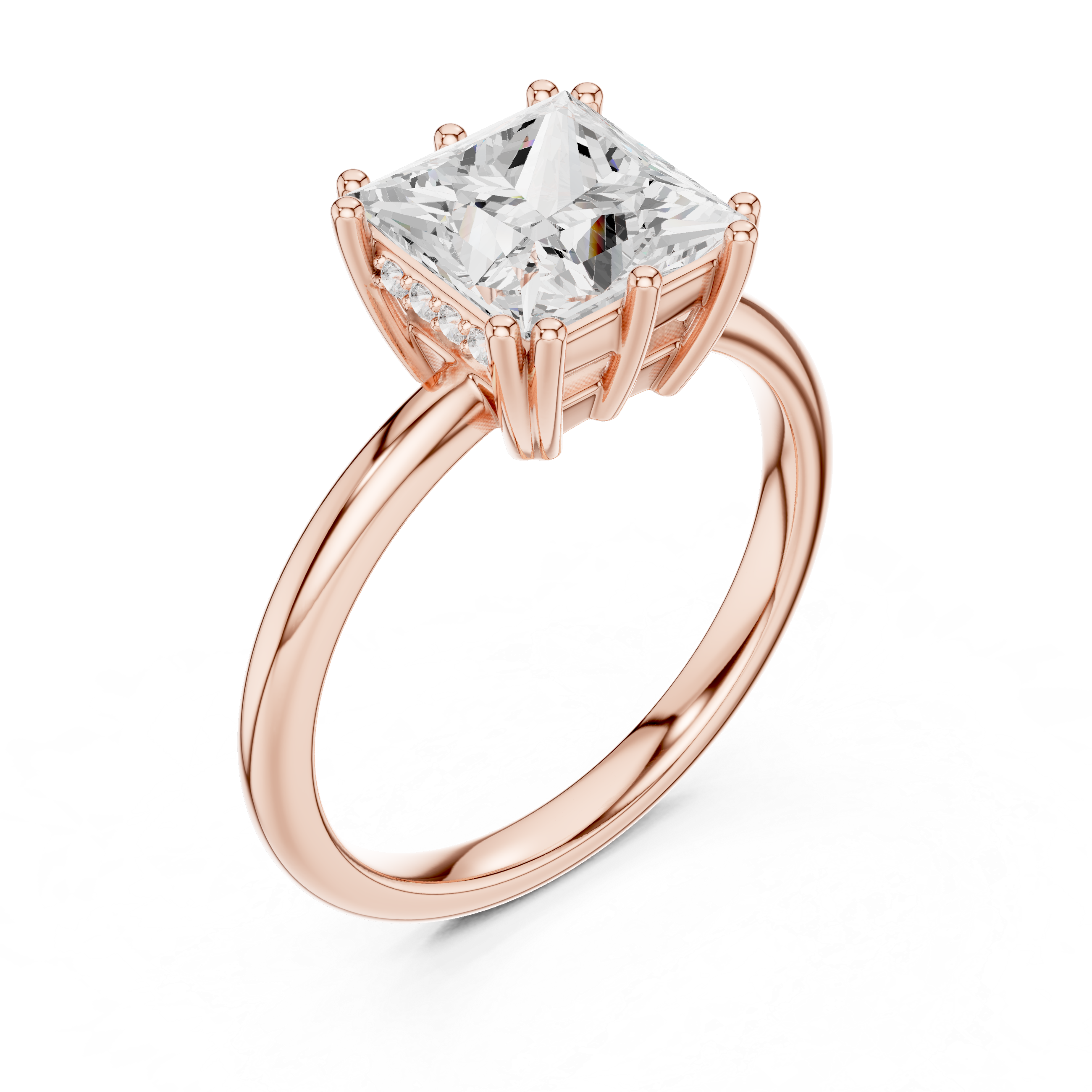 2.05 CT Princess Cut Diamond Solitaire Engagement Ring with Hidden Halo