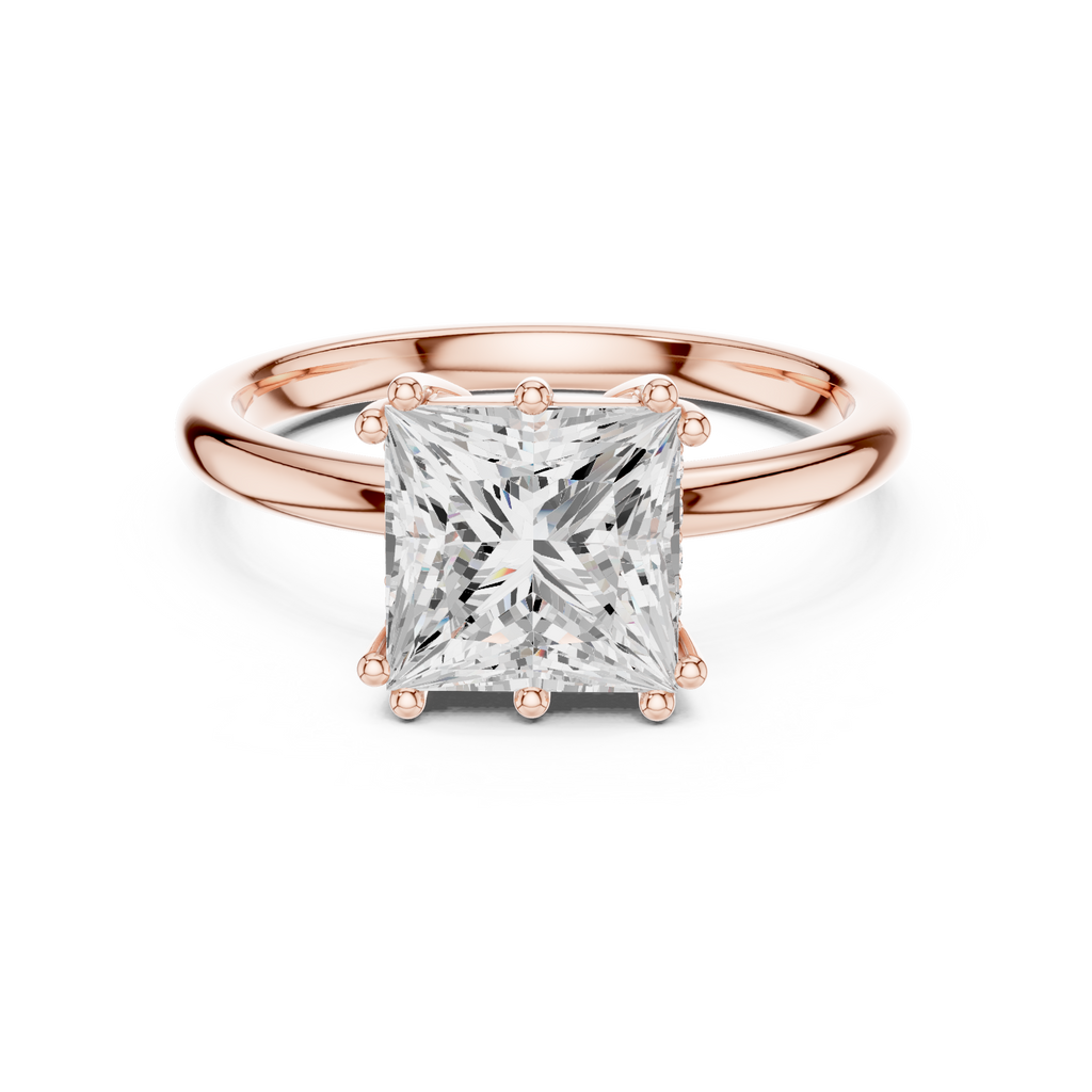 2.05 CT Princess Cut Diamond Solitaire Engagement Ring with Hidden Halo