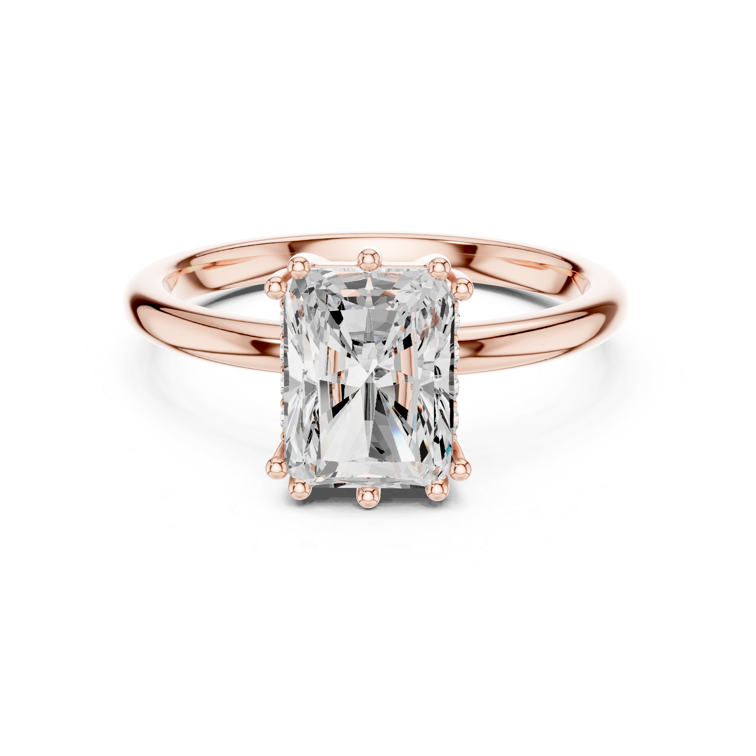 2.05 CT Radiant Cut Diamond Solitaire Engagement Ring with Hidden Halo