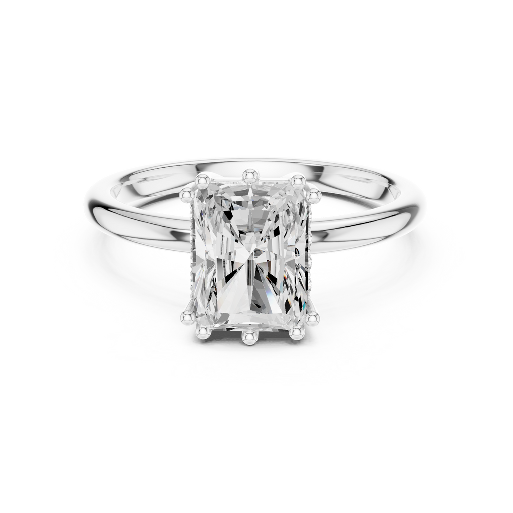 2.05 CT Radiant Cut Diamond Solitaire Engagement Ring with Hidden Halo