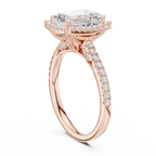Vintage Emerald Cut Diamond Halo Engagement Ring with Pavé Band